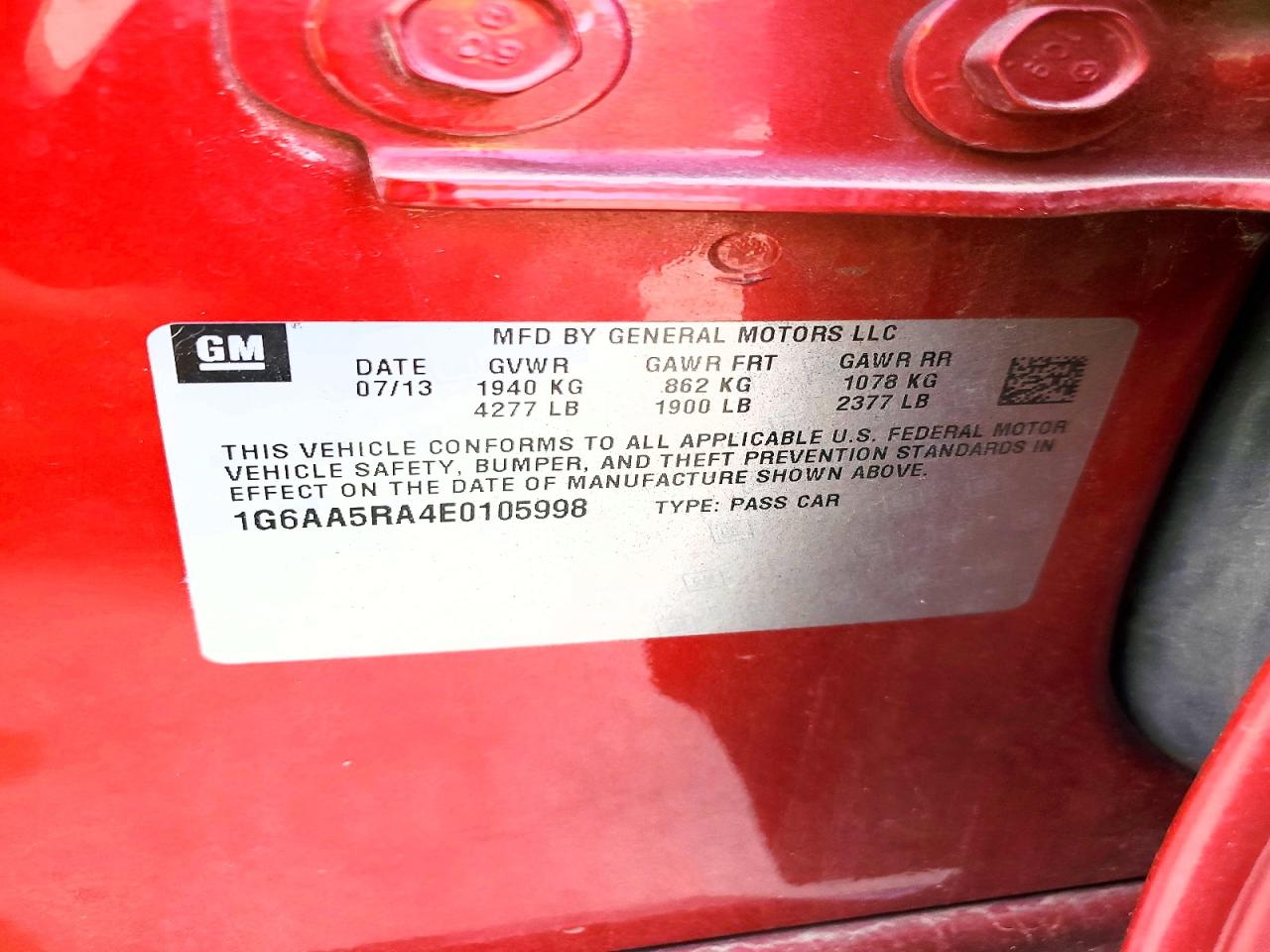 2014 Cadillac Ats Red vin: 1G6AA5RA4E0105998