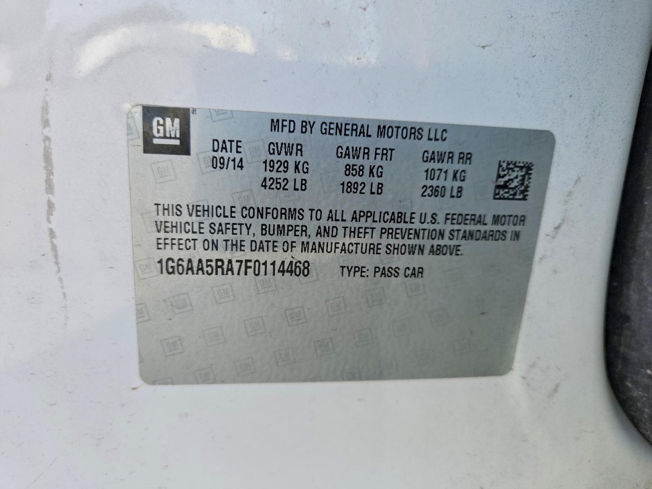 2015 Cadillac Ats White vin: 1G6AA5RA7F0114468