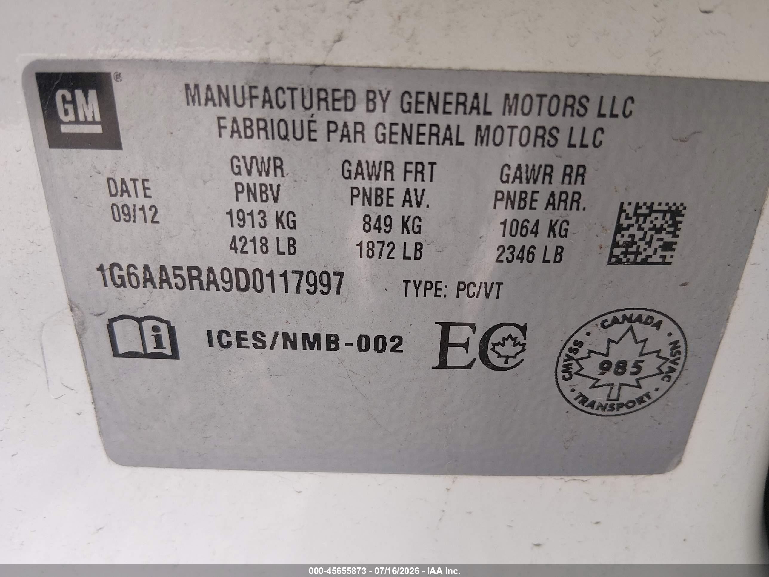 2013 Cadillac Ats Standard White vin: 1G6AA5RA9D0117997