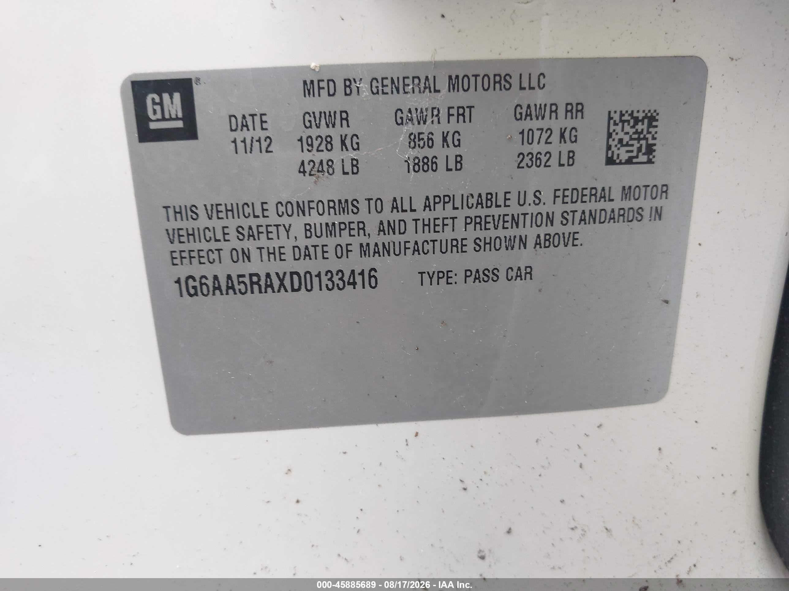 2013 Cadillac Ats Standard Белый vin: 1G6AA5RAXD0133416