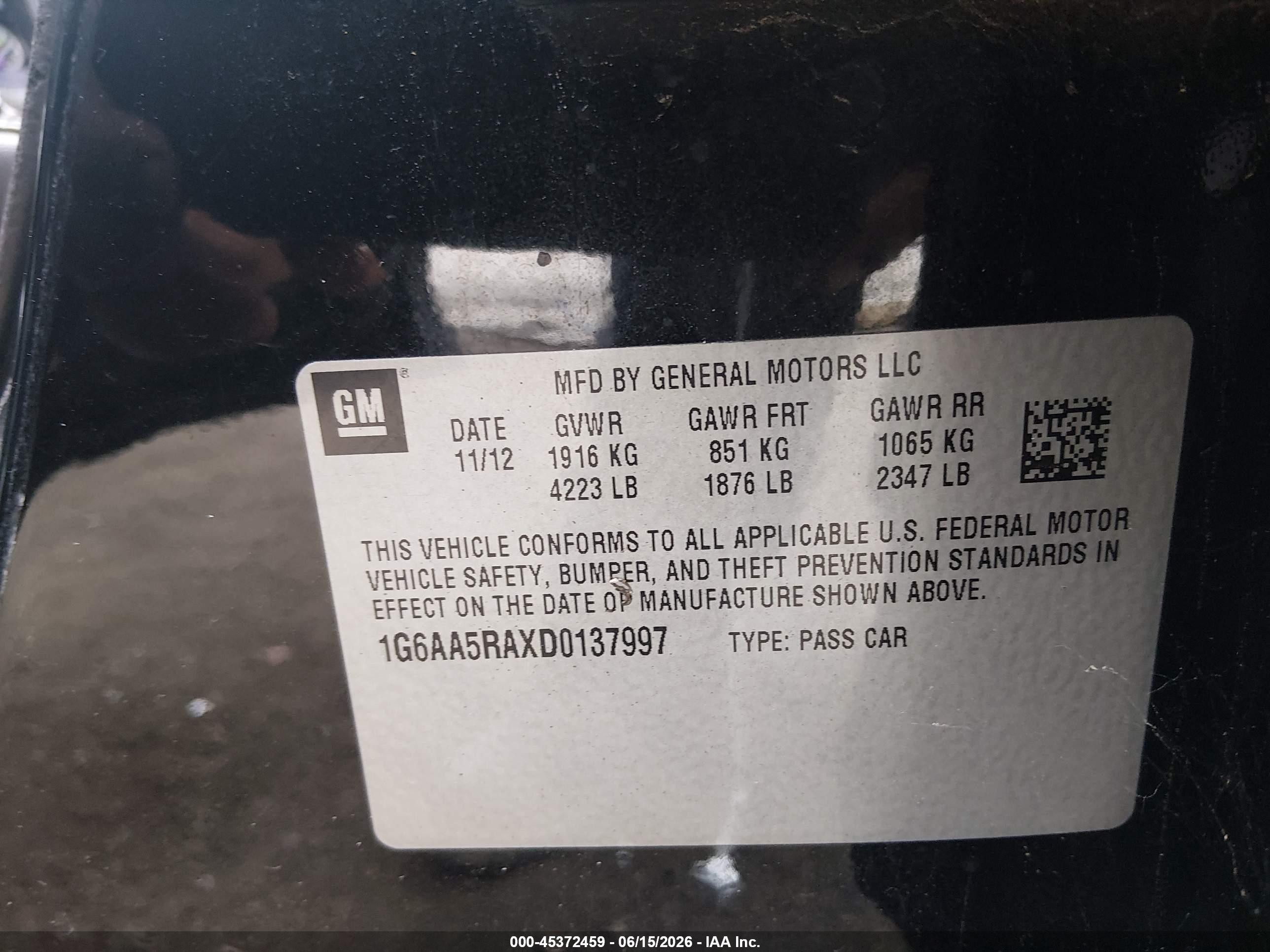 2013 Cadillac Ats Standard Black vin: 1G6AA5RAXD0137997