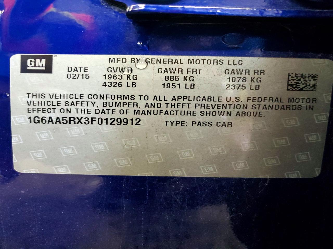 2015 Cadillac Ats Blue vin: 1G6AA5RX3F0129912