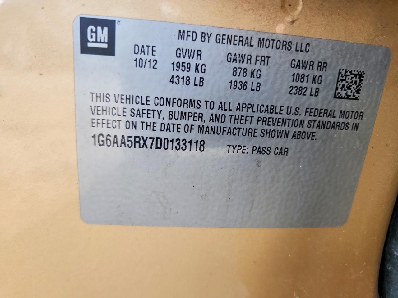 2013 Cadillac Ats Gold vin: 1G6AA5RX7D0133118