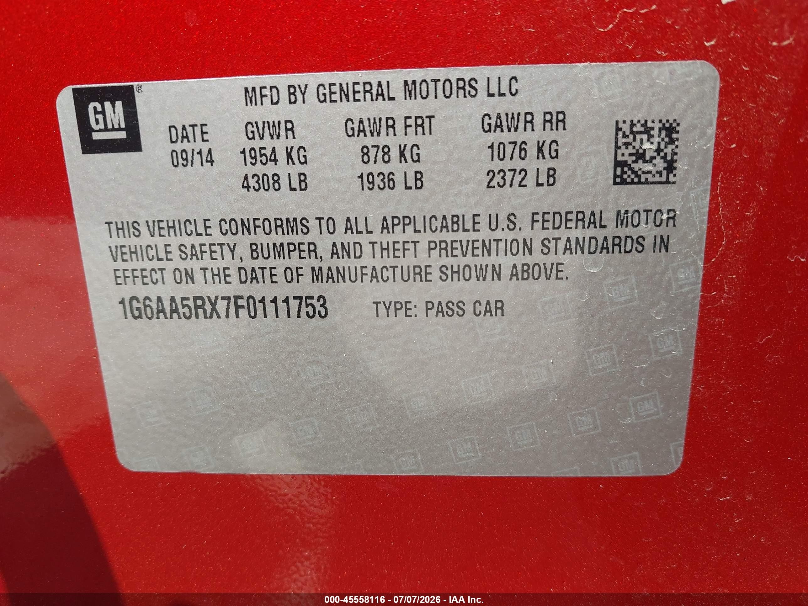 2015 Cadillac Ats Standard Red vin: 1G6AA5RX7F0111753