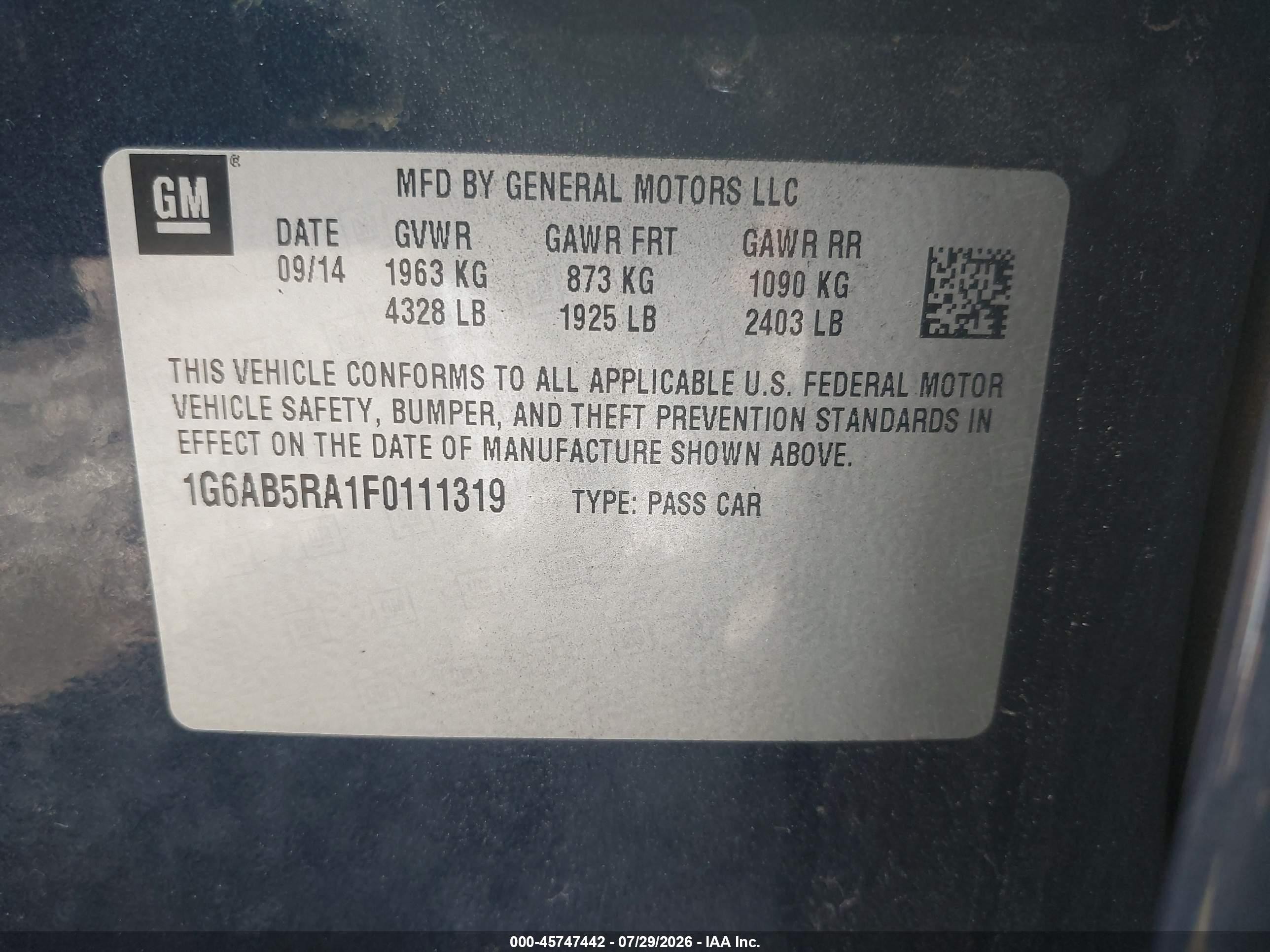 2015 Cadillac Ats Luxury Blue vin: 1G6AB5RA1F0111319