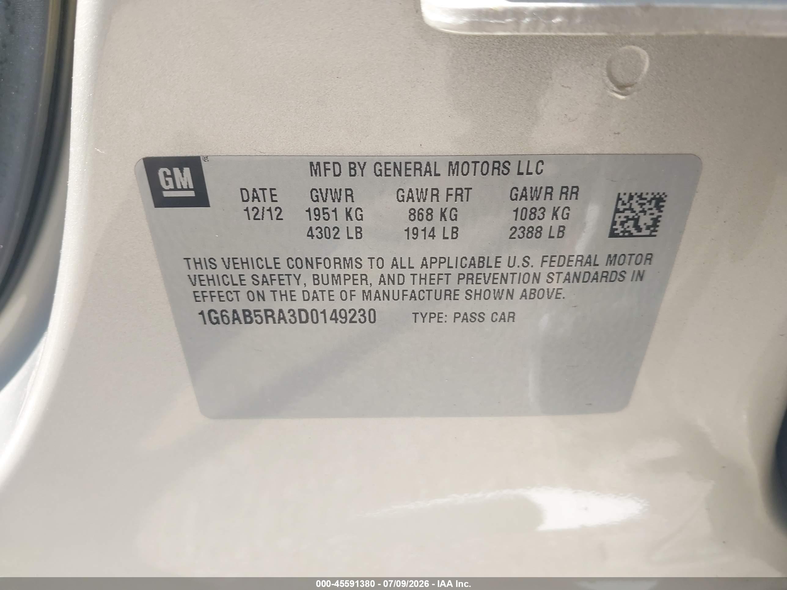 2013 Cadillac Ats Luxury White vin: 1G6AB5RA3D0149230