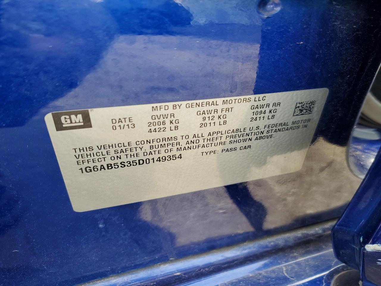 2013 Cadillac Ats Luxury Blue vin: 1G6AB5S35D0149354