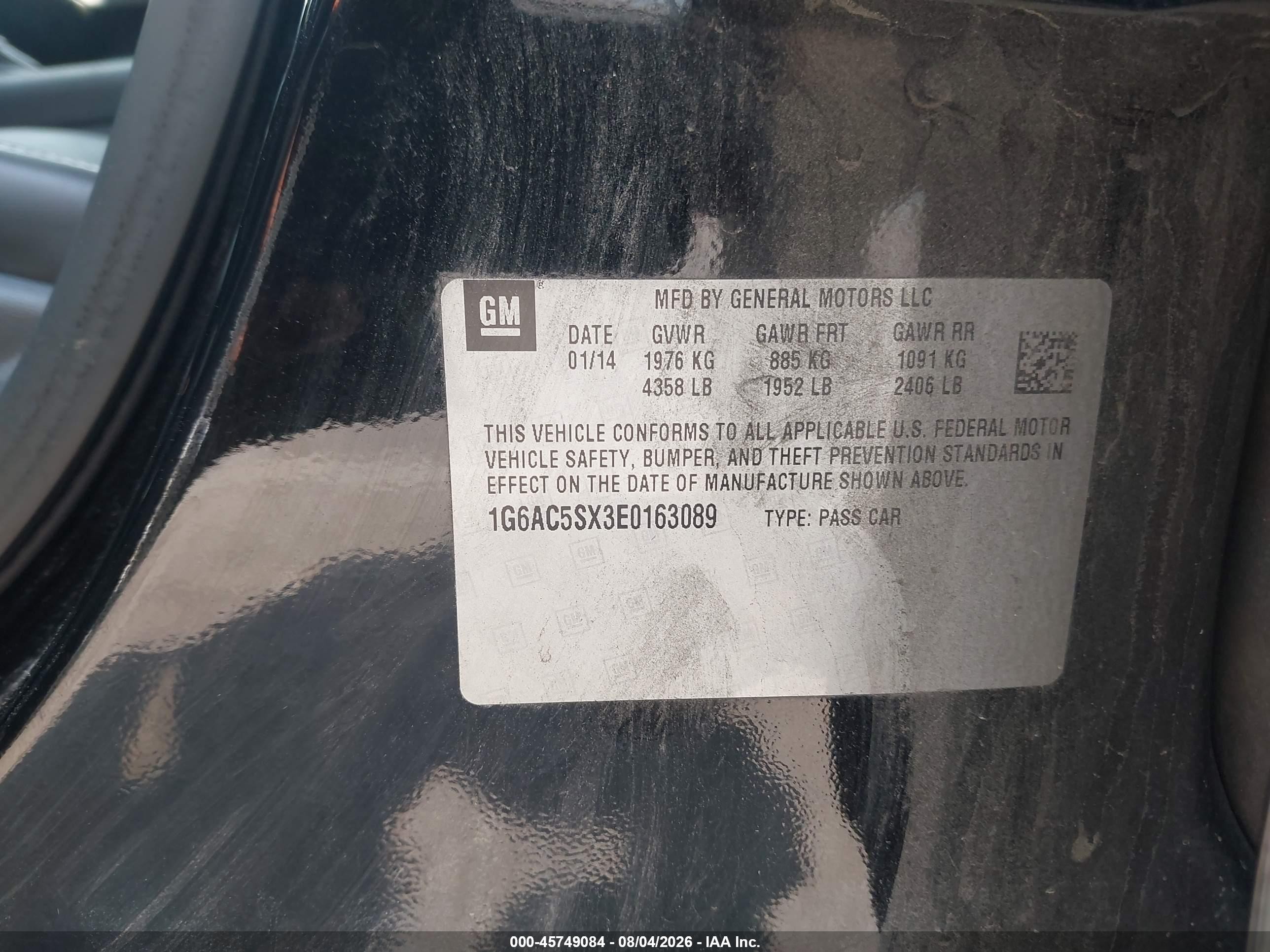 2014 Cadillac Ats Performance Black vin: 1G6AC5SX3E0163089
