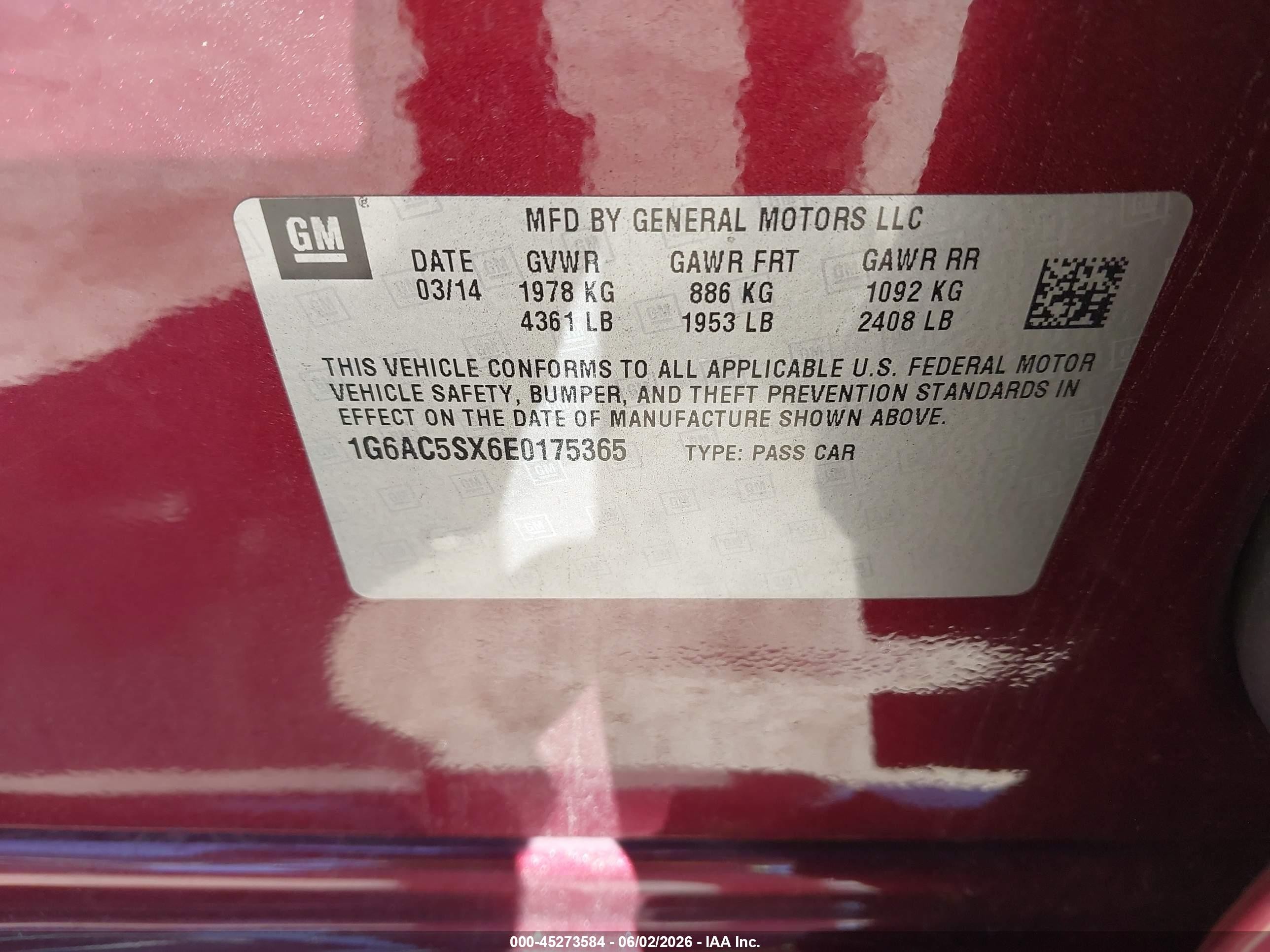 2014 Cadillac Ats Performance Burgundy vin: 1G6AC5SX6E0175365