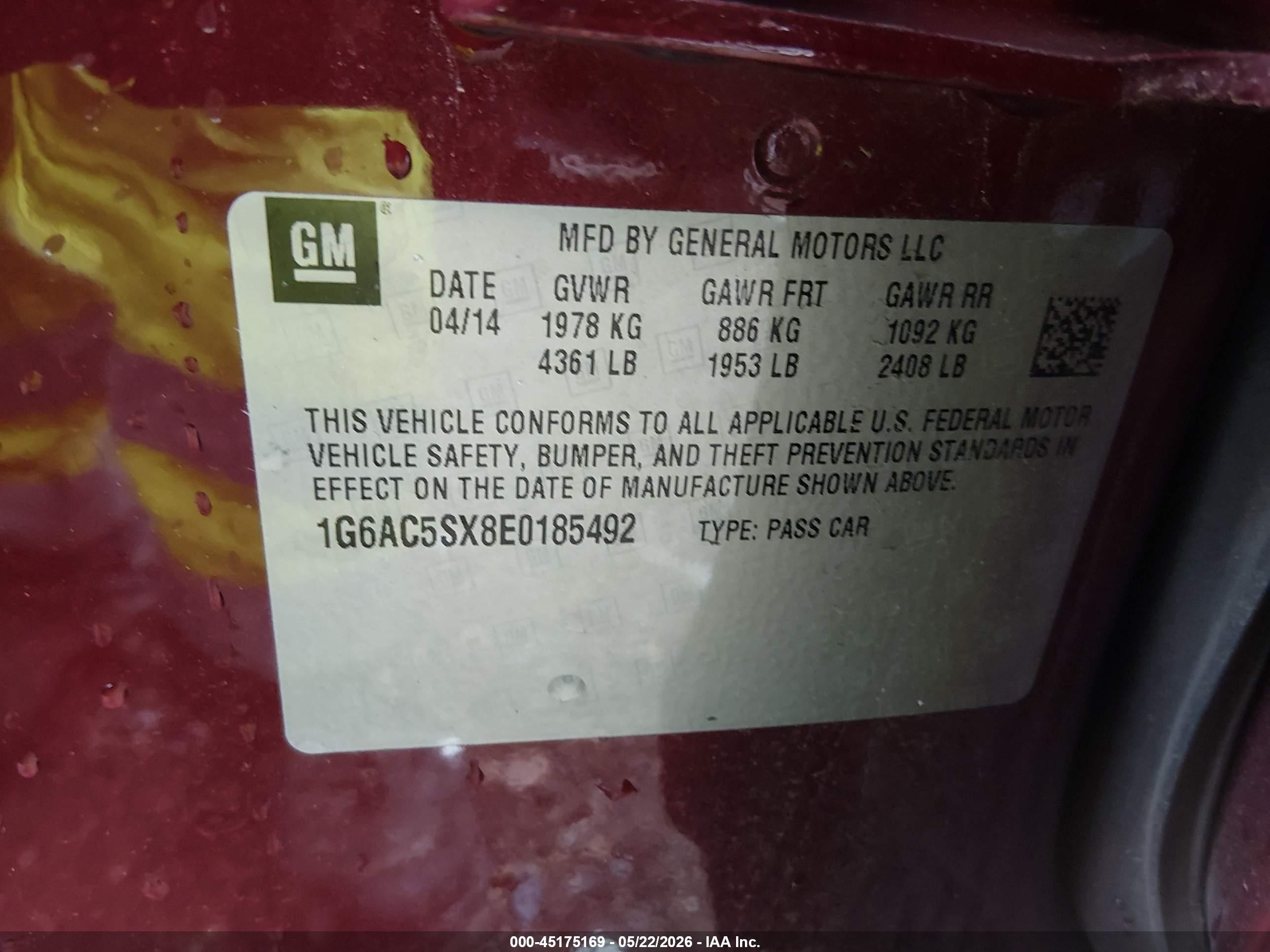 2014 Cadillac Ats Performance Red vin: 1G6AC5SX8E0185492