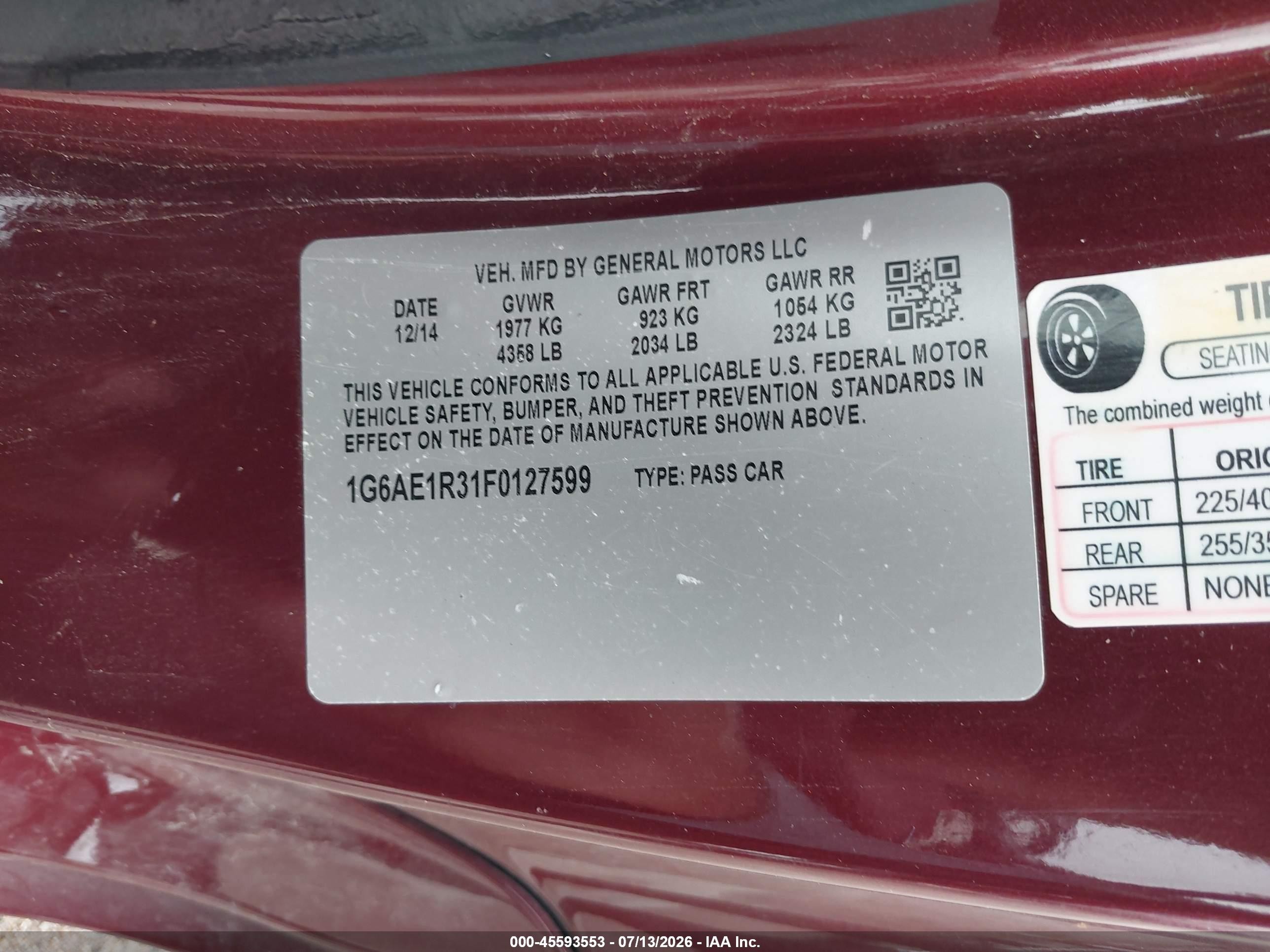 2015 Cadillac Ats Premium Бордовый vin: 1G6AE1R31F0127599
