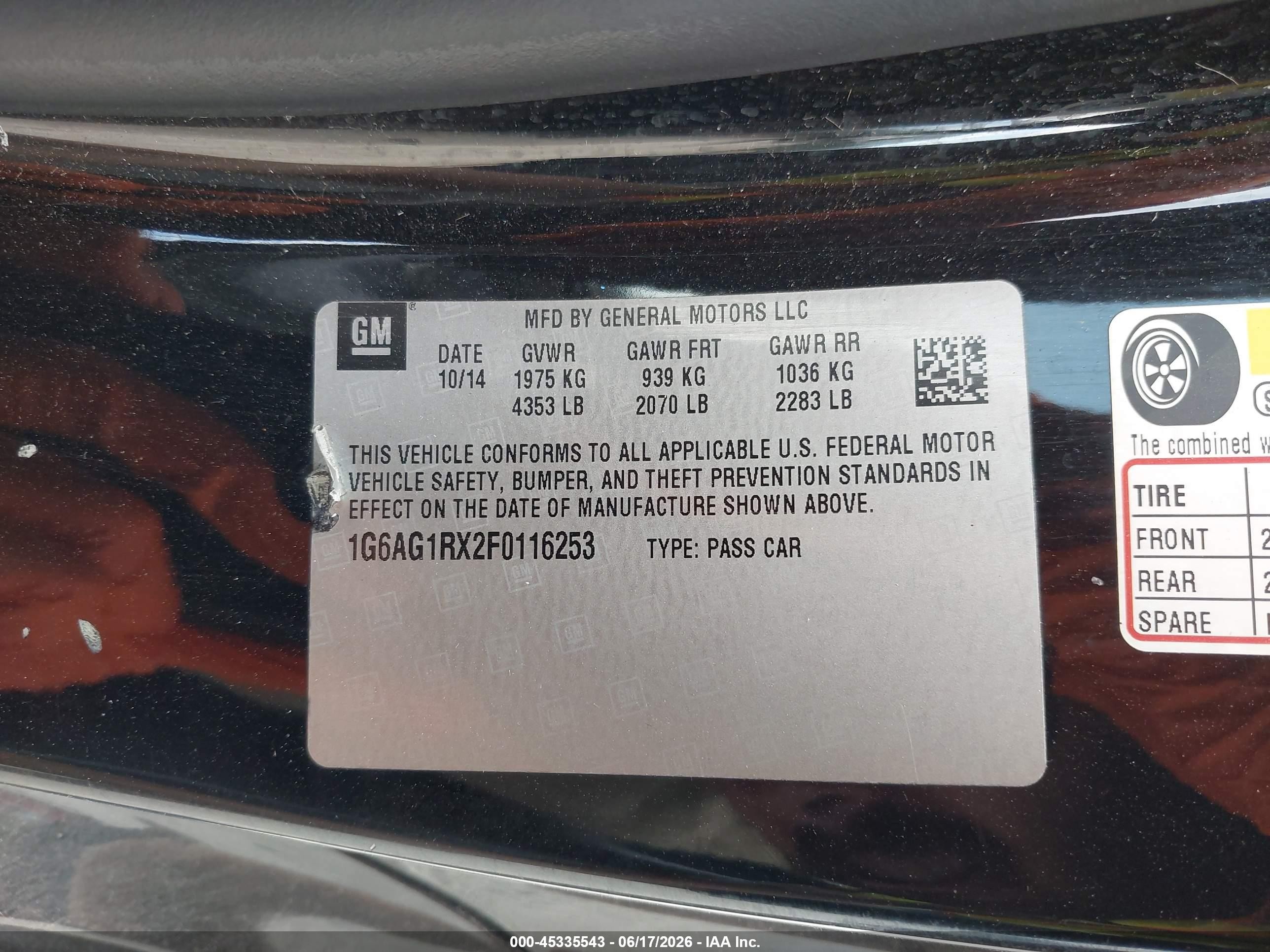 2015 Cadillac Ats Standard Black vin: 1G6AG1RX2F0116253