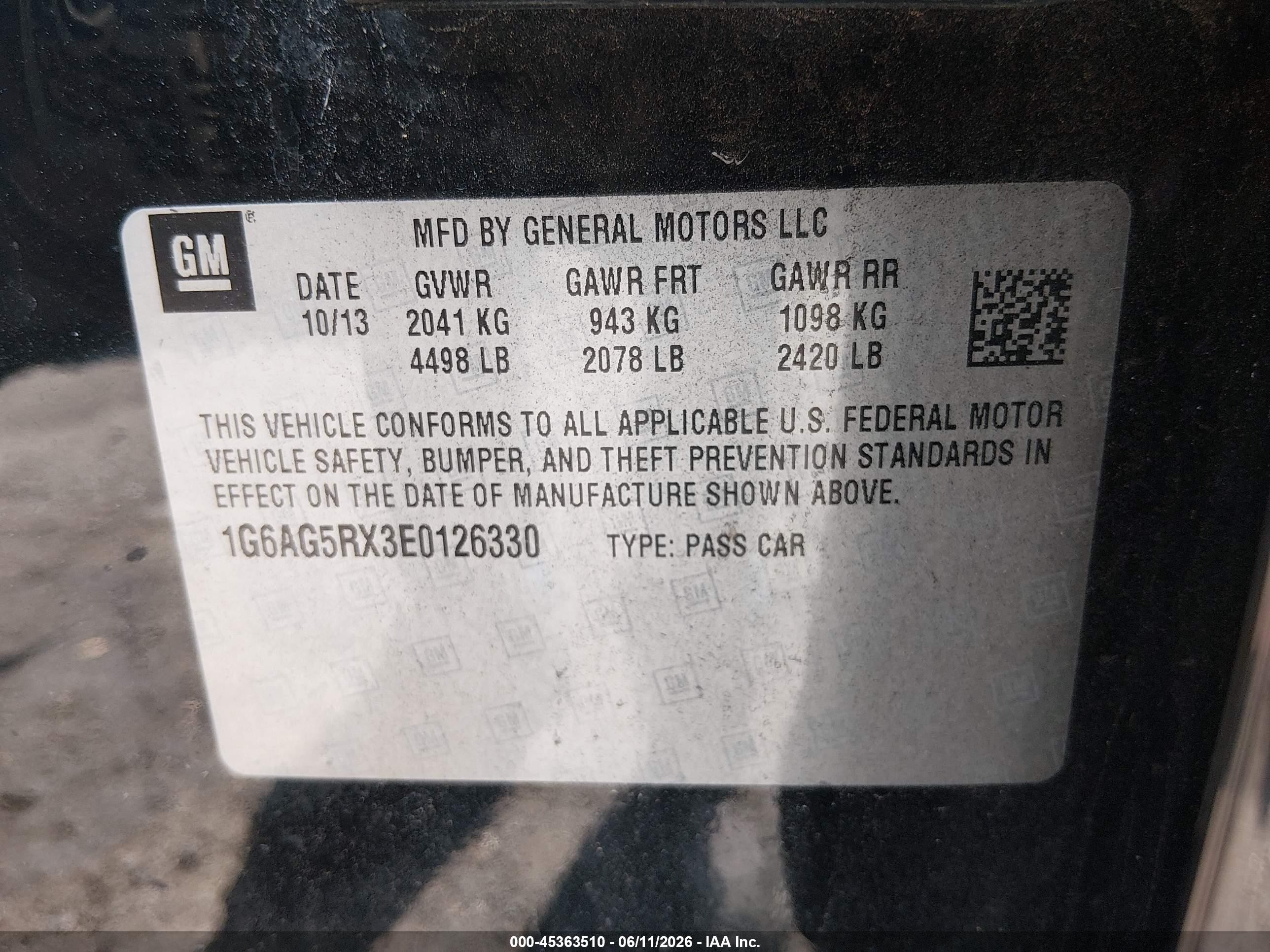 2014 Cadillac Ats Standard Black vin: 1G6AG5RX3E0126330