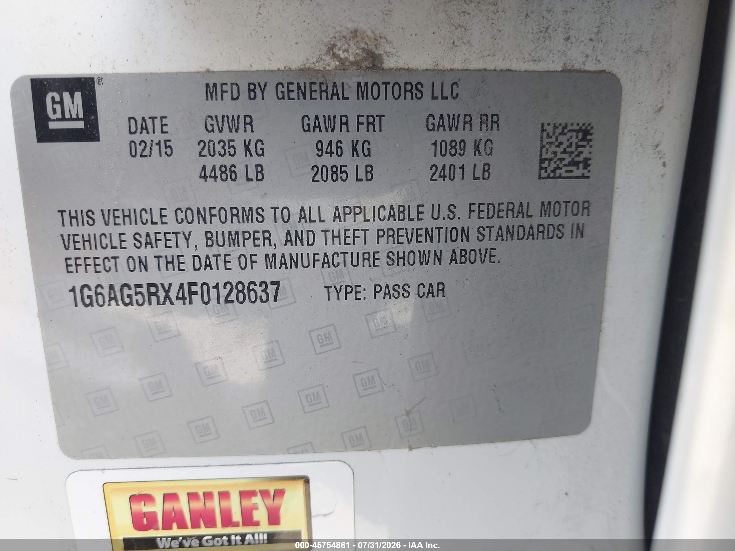 2015 Cadillac Ats Standard White vin: 1G6AG5RX4F0128637