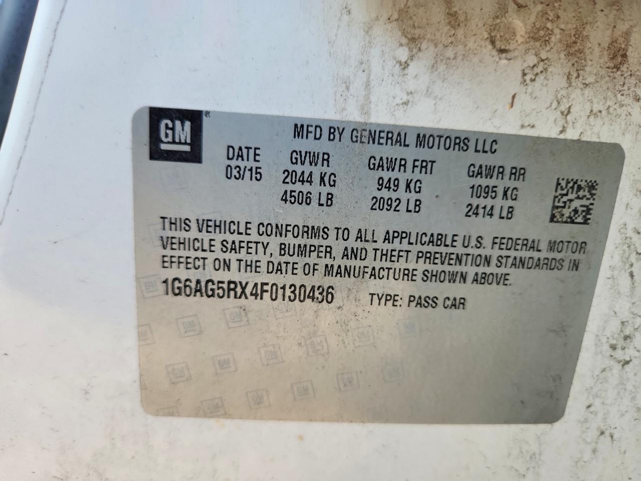 2015 Cadillac Ats Белый vin: 1G6AG5RX4F0130436