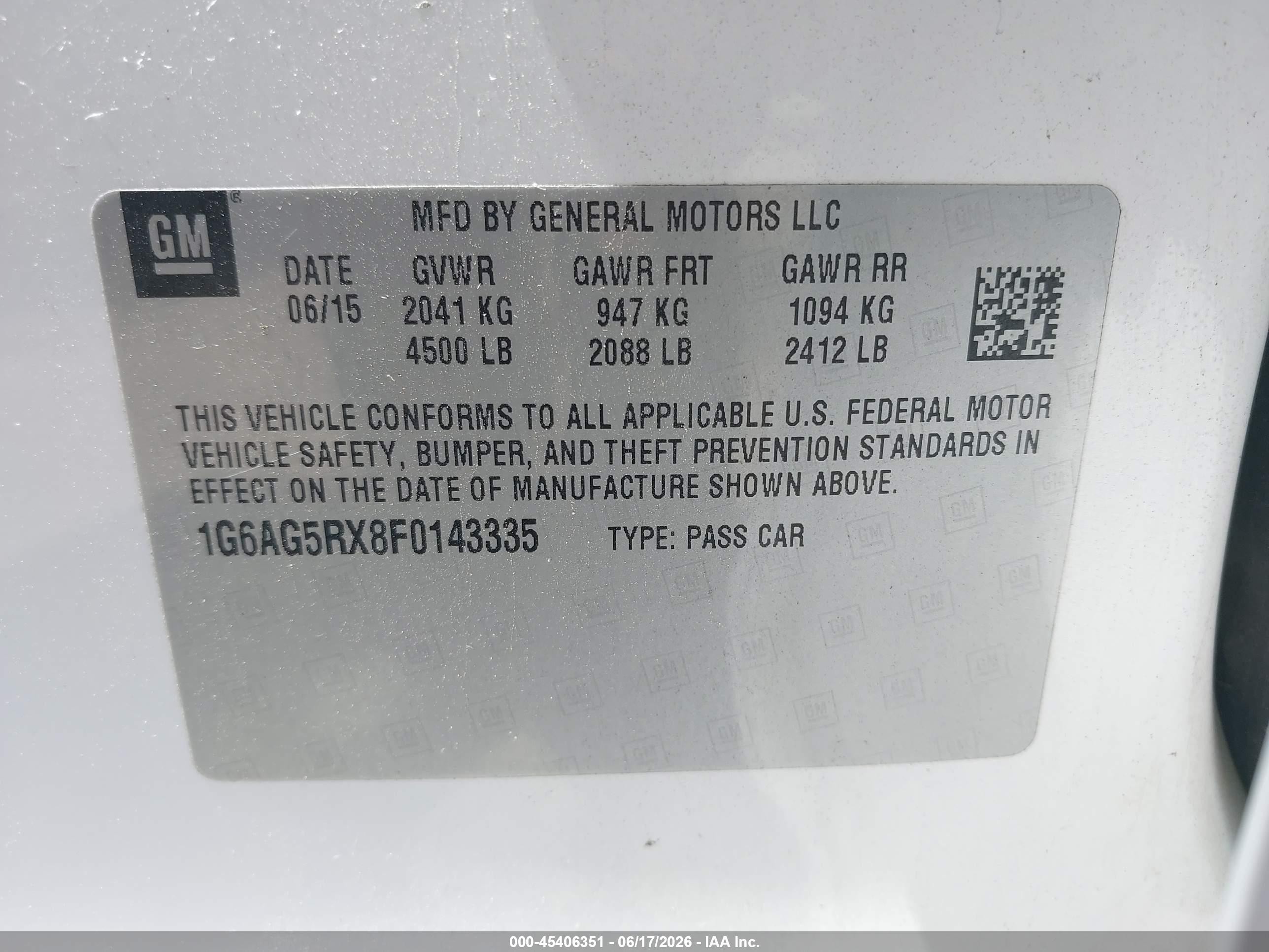2015 Cadillac Ats Standard White vin: 1G6AG5RX8F0143335