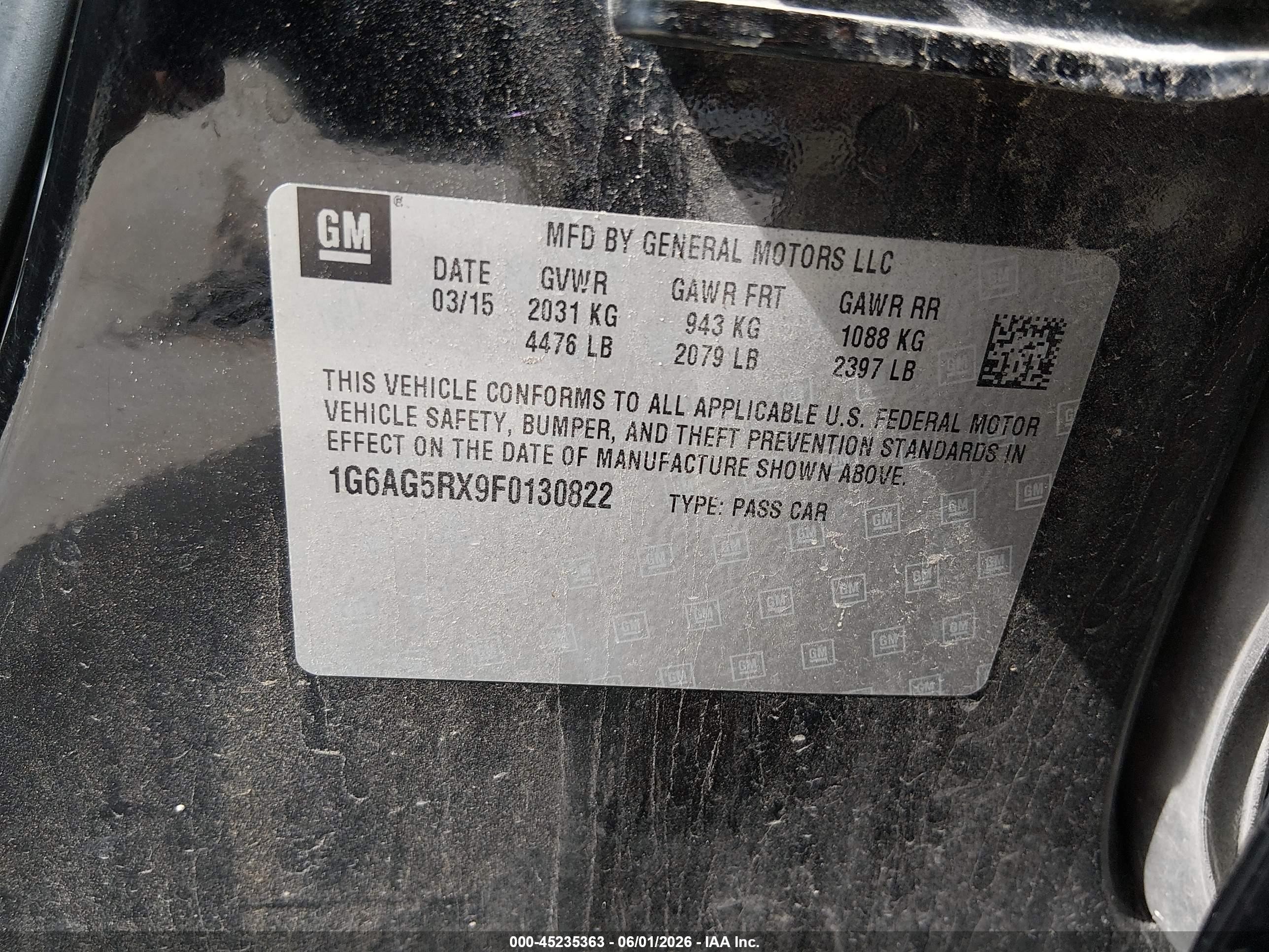 2015 Cadillac Ats Standard Black vin: 1G6AG5RX9F0130822