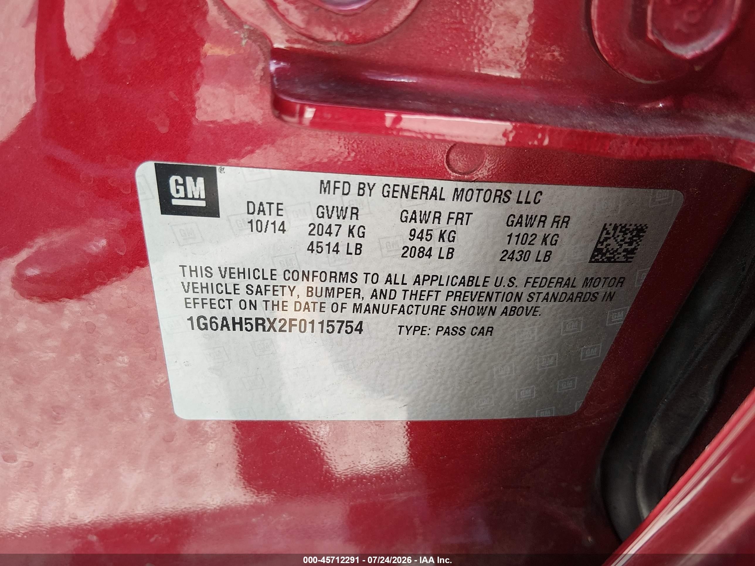 2015 Cadillac Ats Luxury Red vin: 1G6AH5RX2F0115754