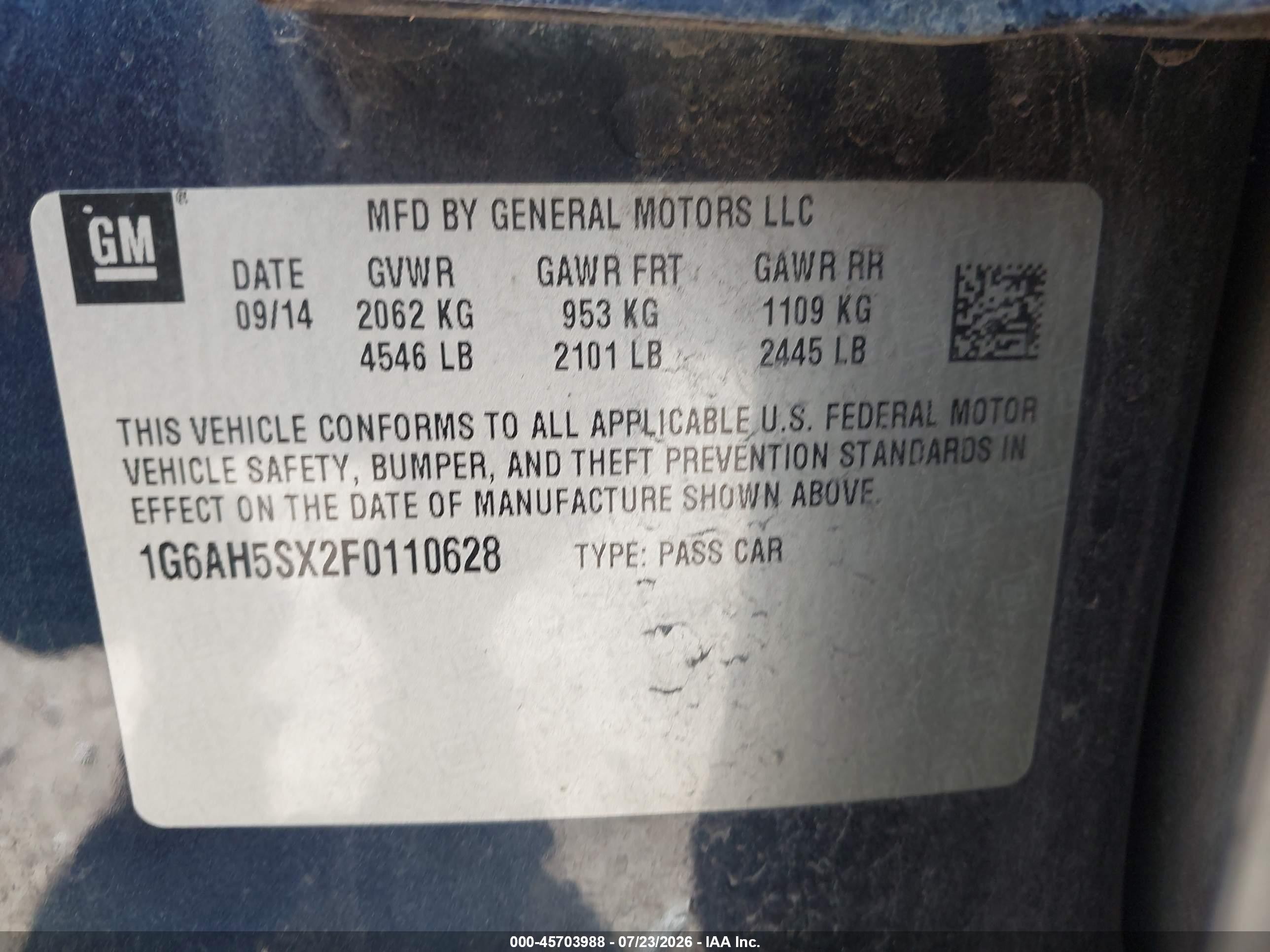 2015 Cadillac Ats Luxury Blue vin: 1G6AH5SX2F0110628