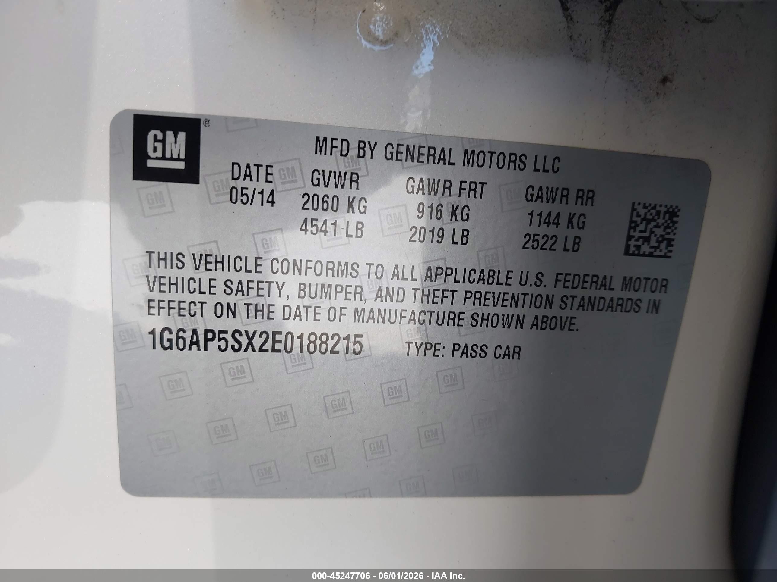 2014 Cadillac Cts Standard White vin: 1G6AP5SX2E0188215