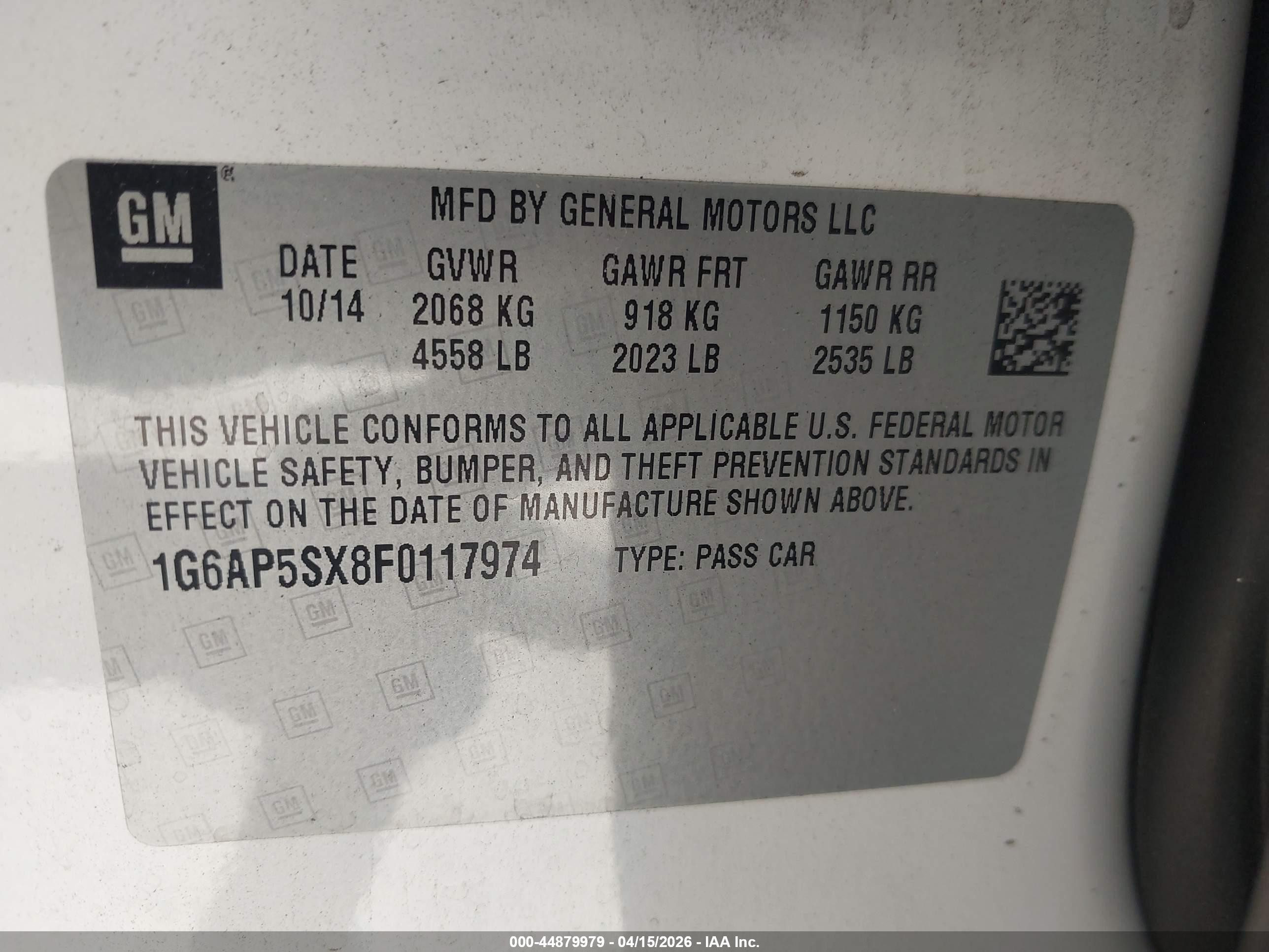 2015 Cadillac Cts Standard White vin: 1G6AP5SX8F0117974