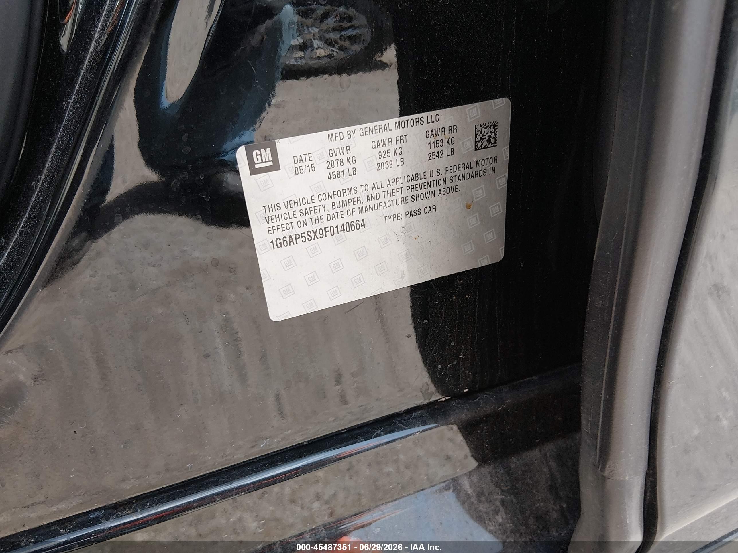 2015 Cadillac Cts Standard Black vin: 1G6AP5SX9F0140664