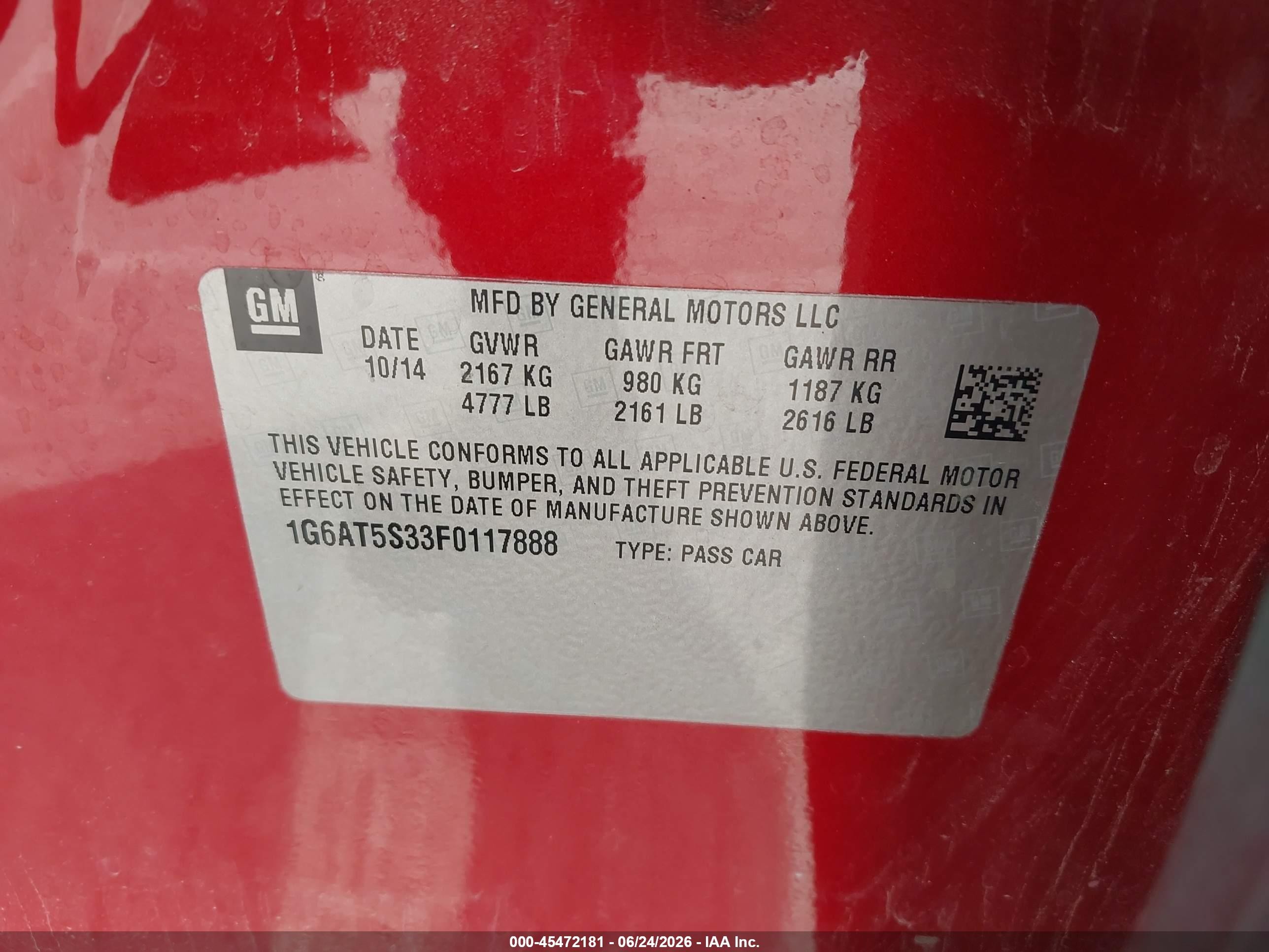 2015 Cadillac Cts Premium Red vin: 1G6AT5S33F0117888