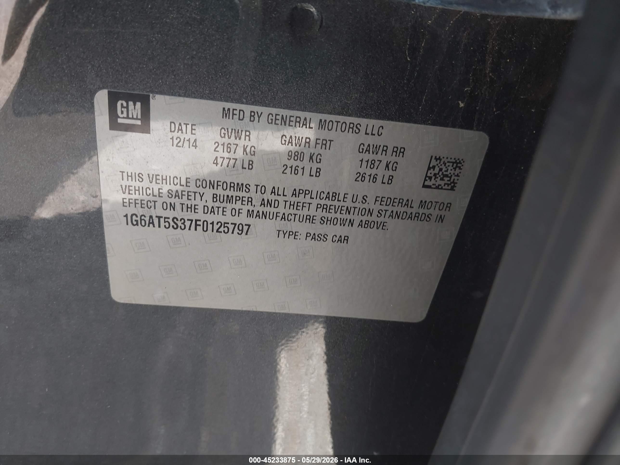 2015 Cadillac Cts Premium Серый vin: 1G6AT5S37F0125797