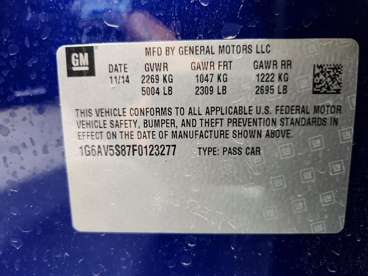 2015 Cadillac Cts Vsport Premium Blue vin: 1G6AV5S87F0123277