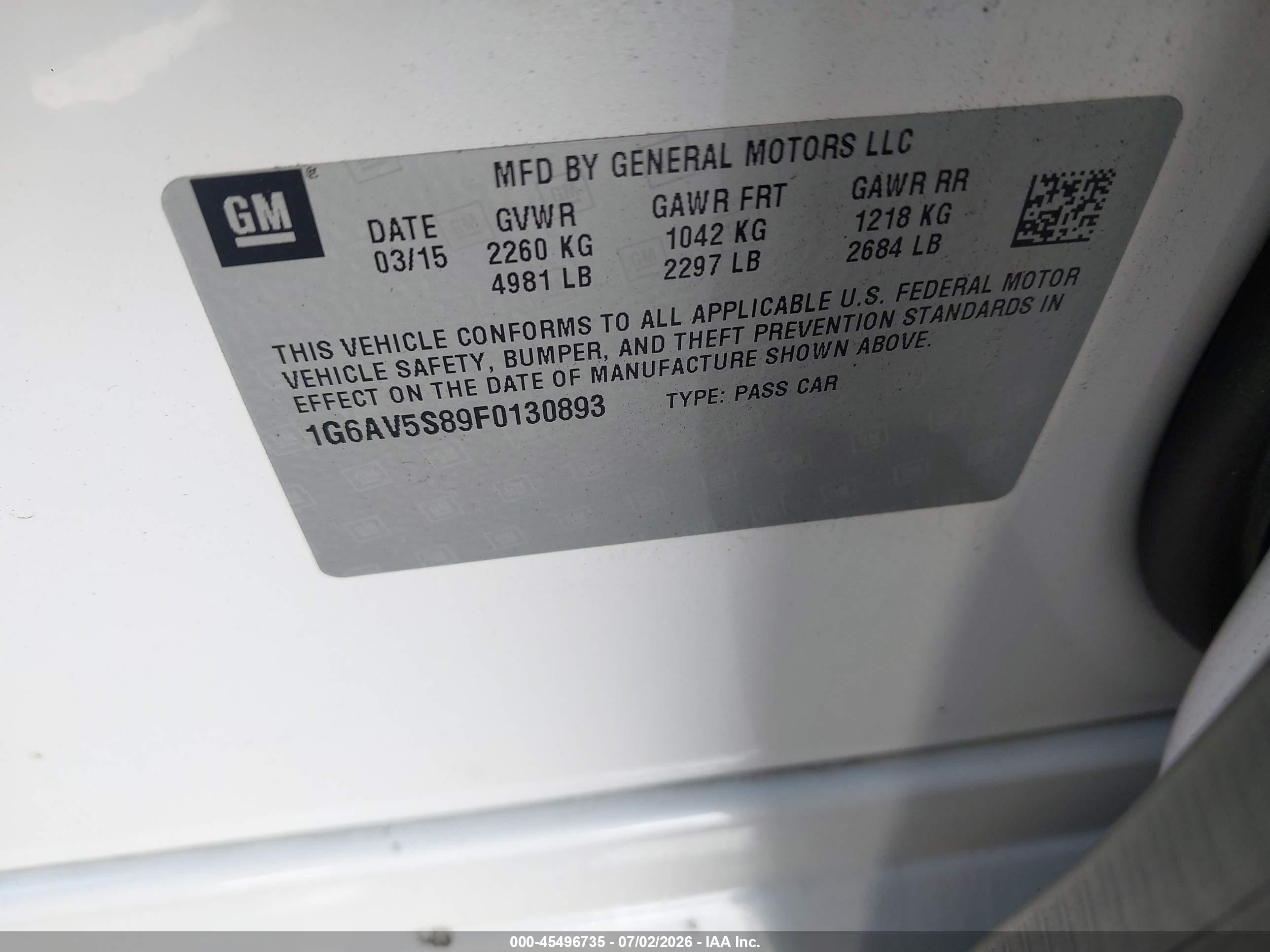 2015 Cadillac Cts Vsport Premium White vin: 1G6AV5S89F0130893