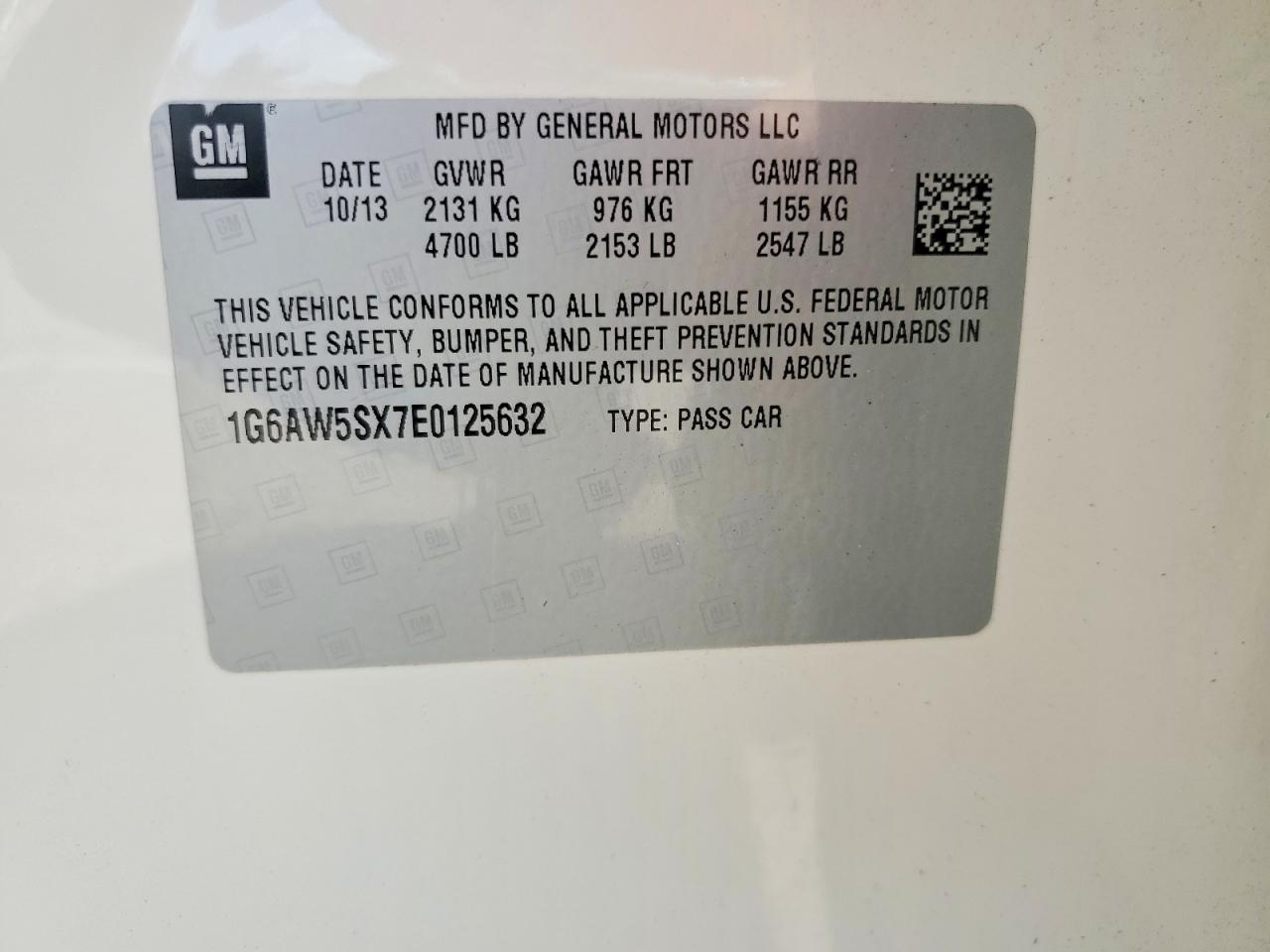 2014 Cadillac Cts White vin: 1G6AW5SX7E0125632