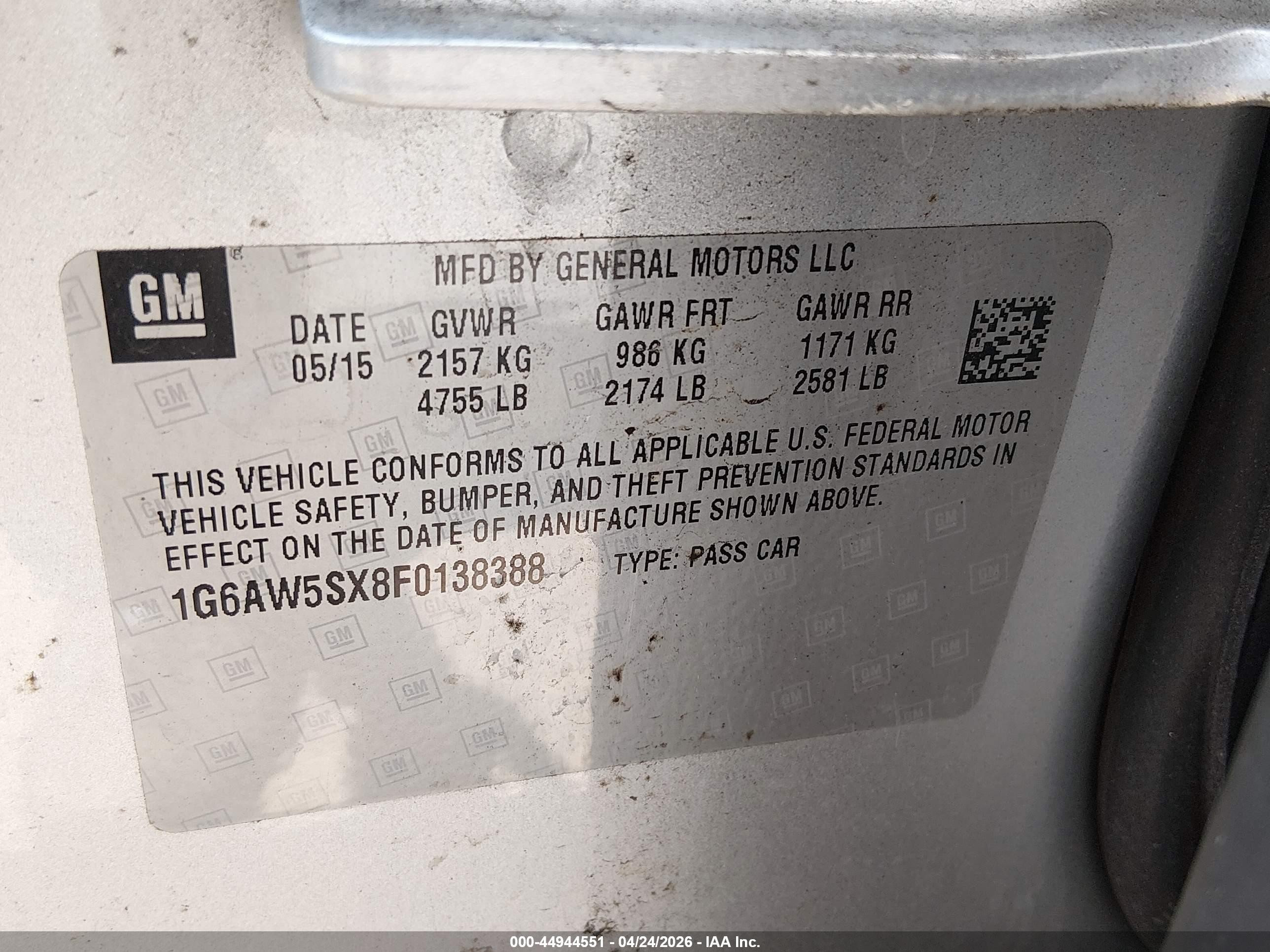 2015 Cadillac Cts Standard Silver vin: 1G6AW5SX8F0138388