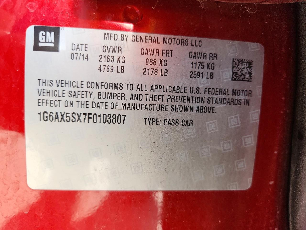 2015 Cadillac Cts Luxury Collection Red vin: 1G6AX5SX7F0103807