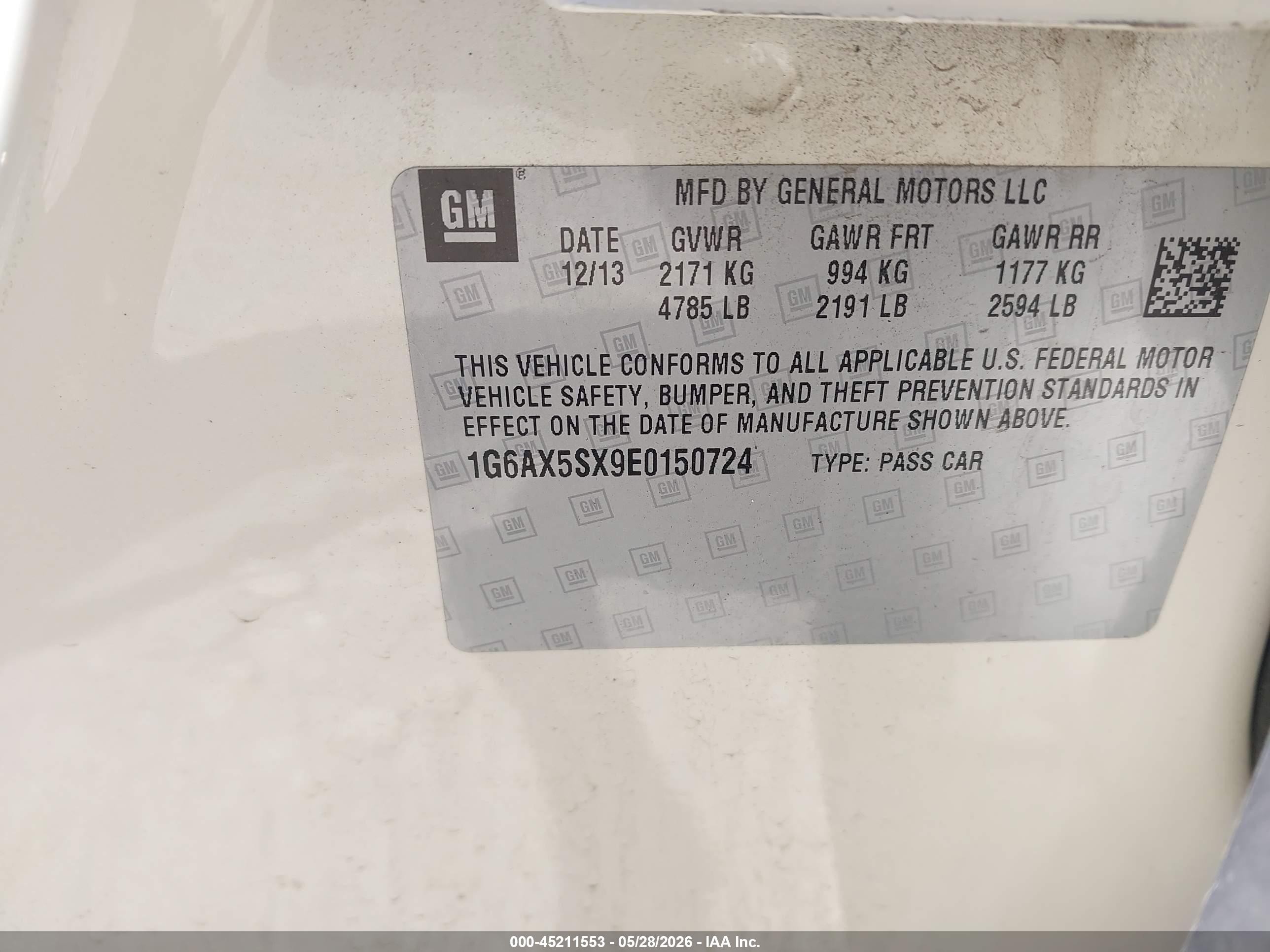 2014 Cadillac Cts Luxury White vin: 1G6AX5SX9E0150724