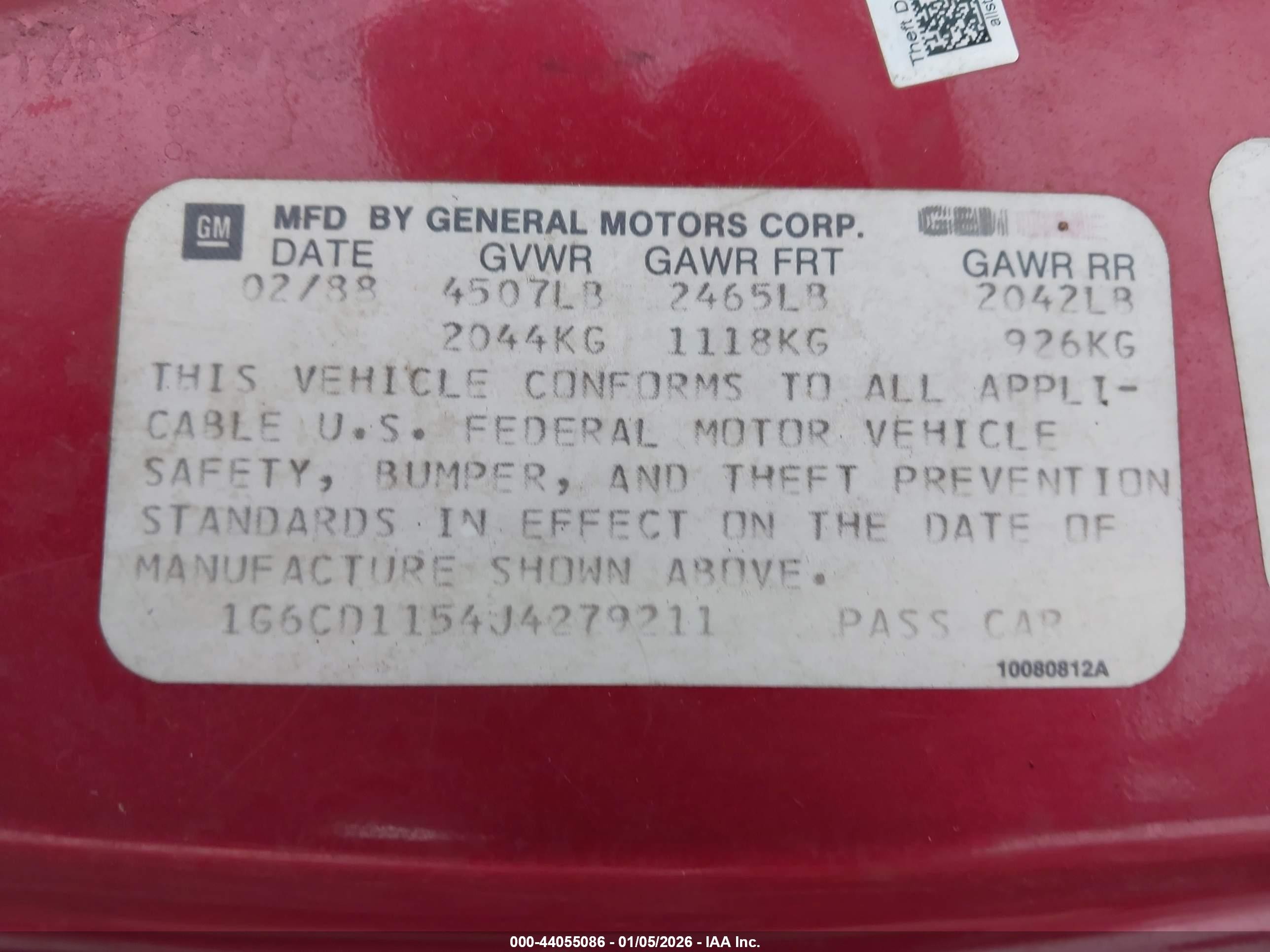 1988 Cadillac Deville   Burgundy vin: 1G6CD1154J4279211