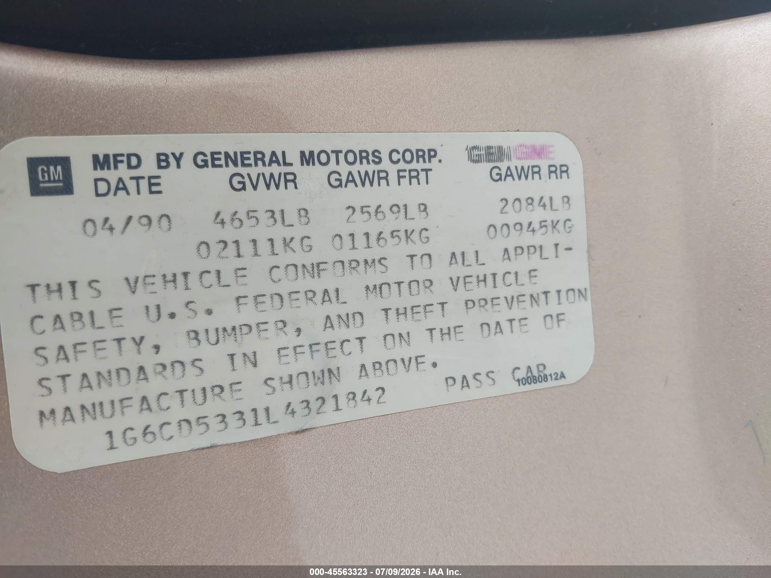 1990 Cadillac Deville Желто-коричневый vin: 1G6CD5331L4321842