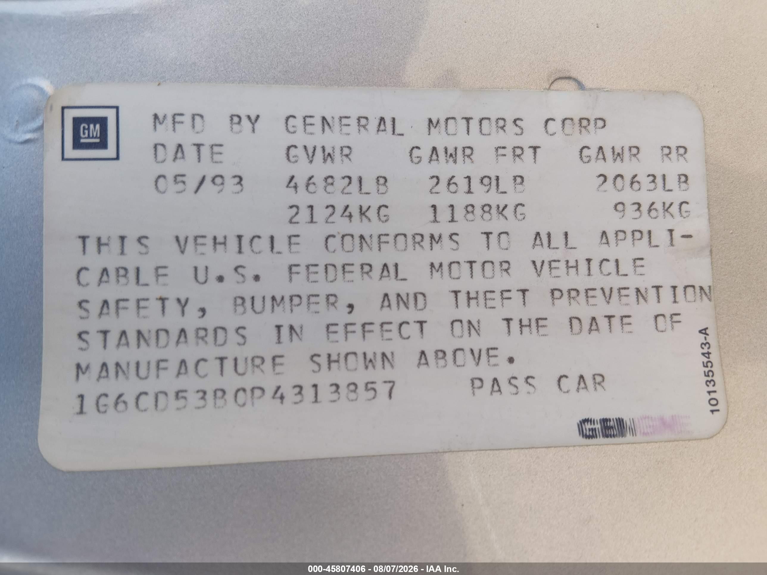 1993 Cadillac Deville   Silver vin: 1G6CD53B0P4313857