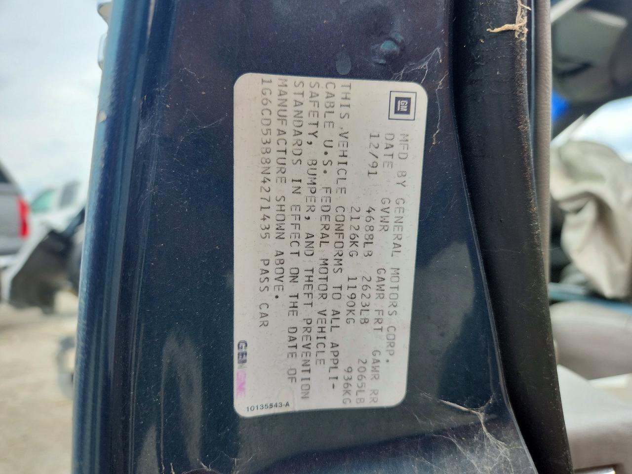 1992 Cadillac Deville Blue vin: 1G6CD53B8N4271435