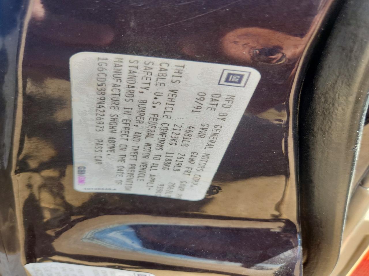 1992 Cadillac Deville Black vin: 1G6CD53B9N4226973