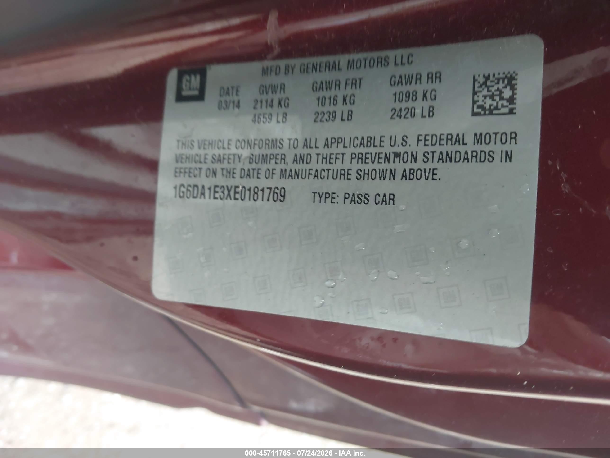 2014 Cadillac Cts Standard Maroon vin: 1G6DA1E3XE0181769