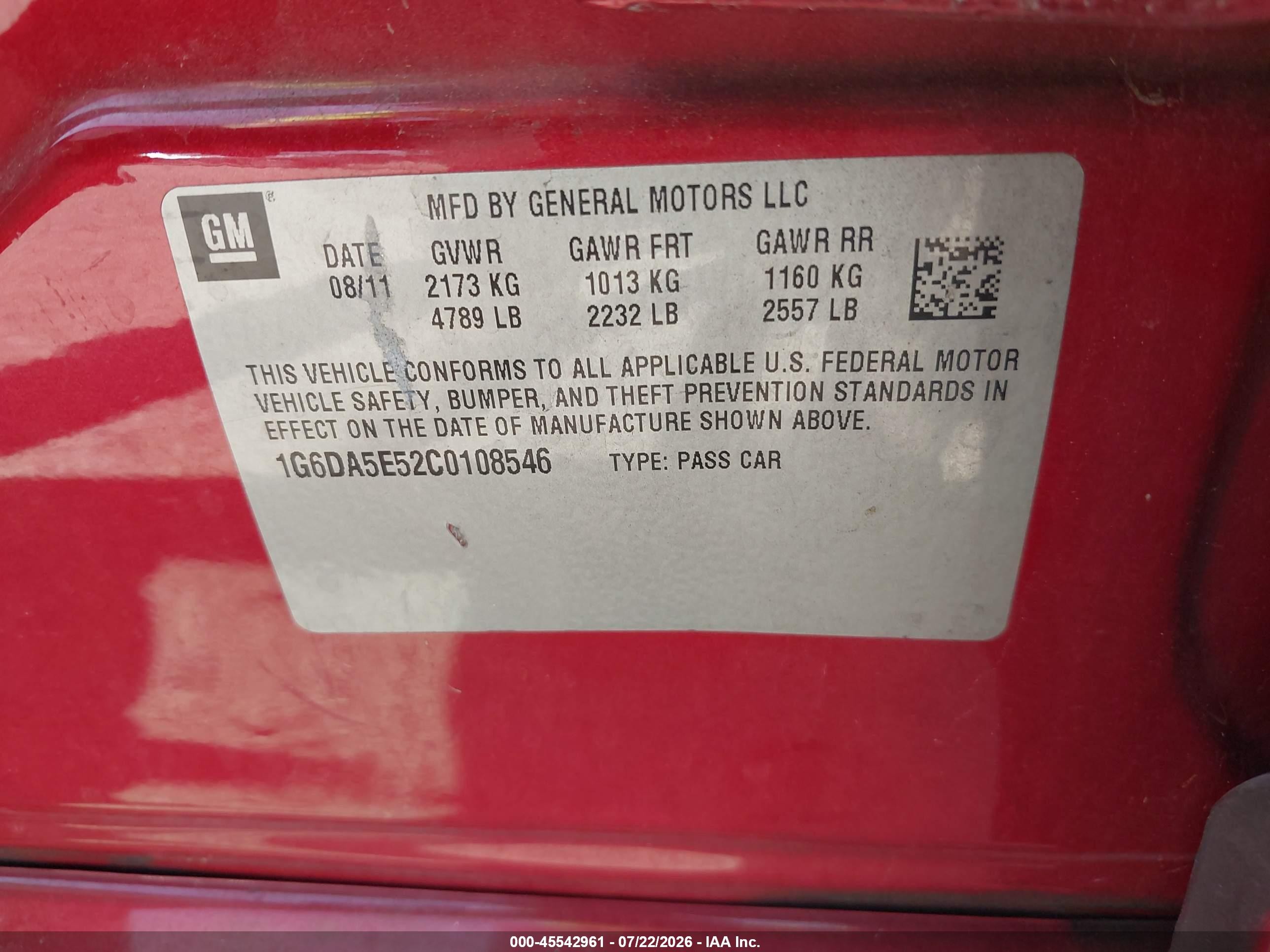2012 Cadillac Cts Standard Красный vin: 1G6DA5E52C0108546
