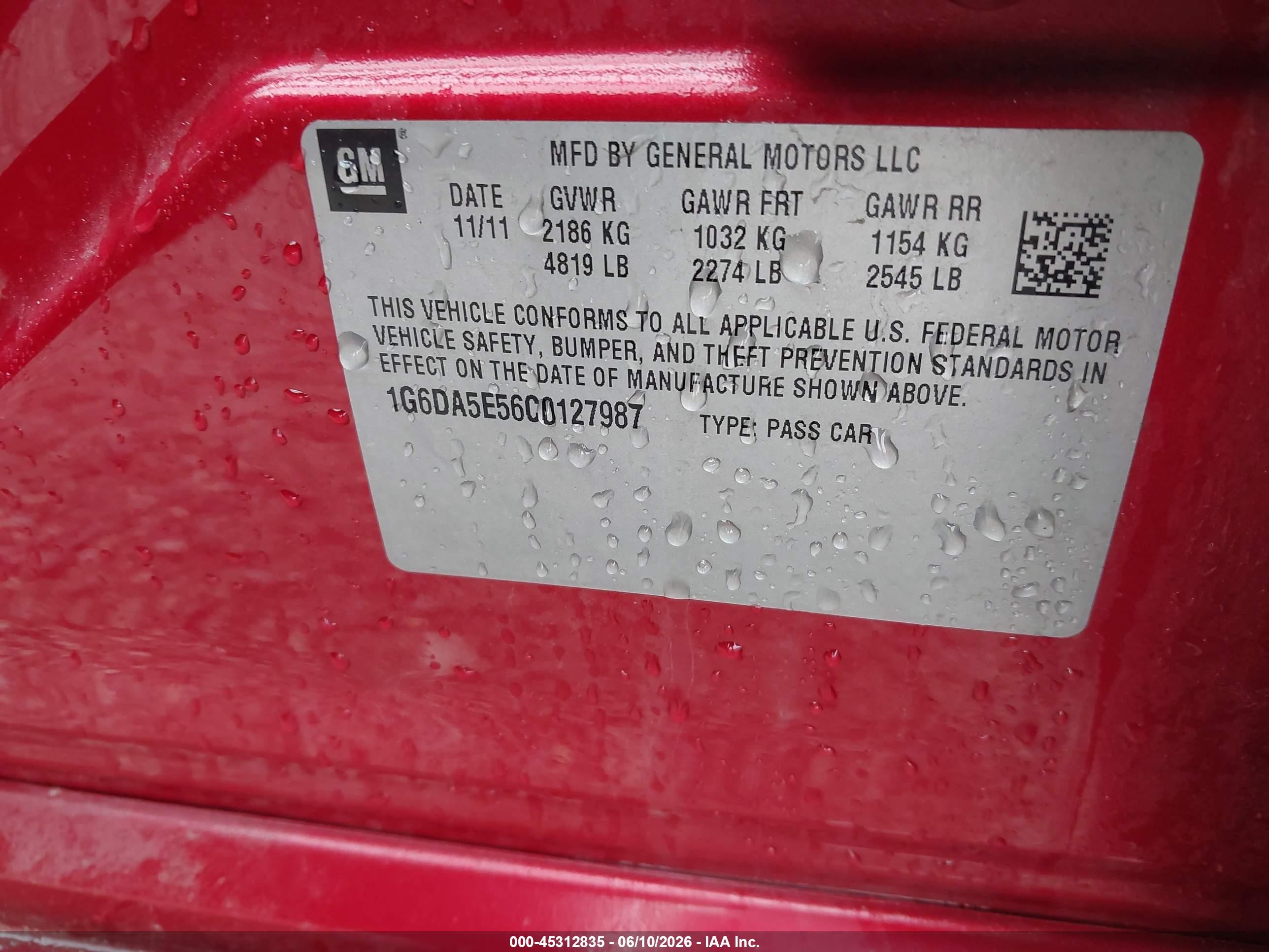 2012 Cadillac Cts Standard Red vin: 1G6DA5E56C0127987