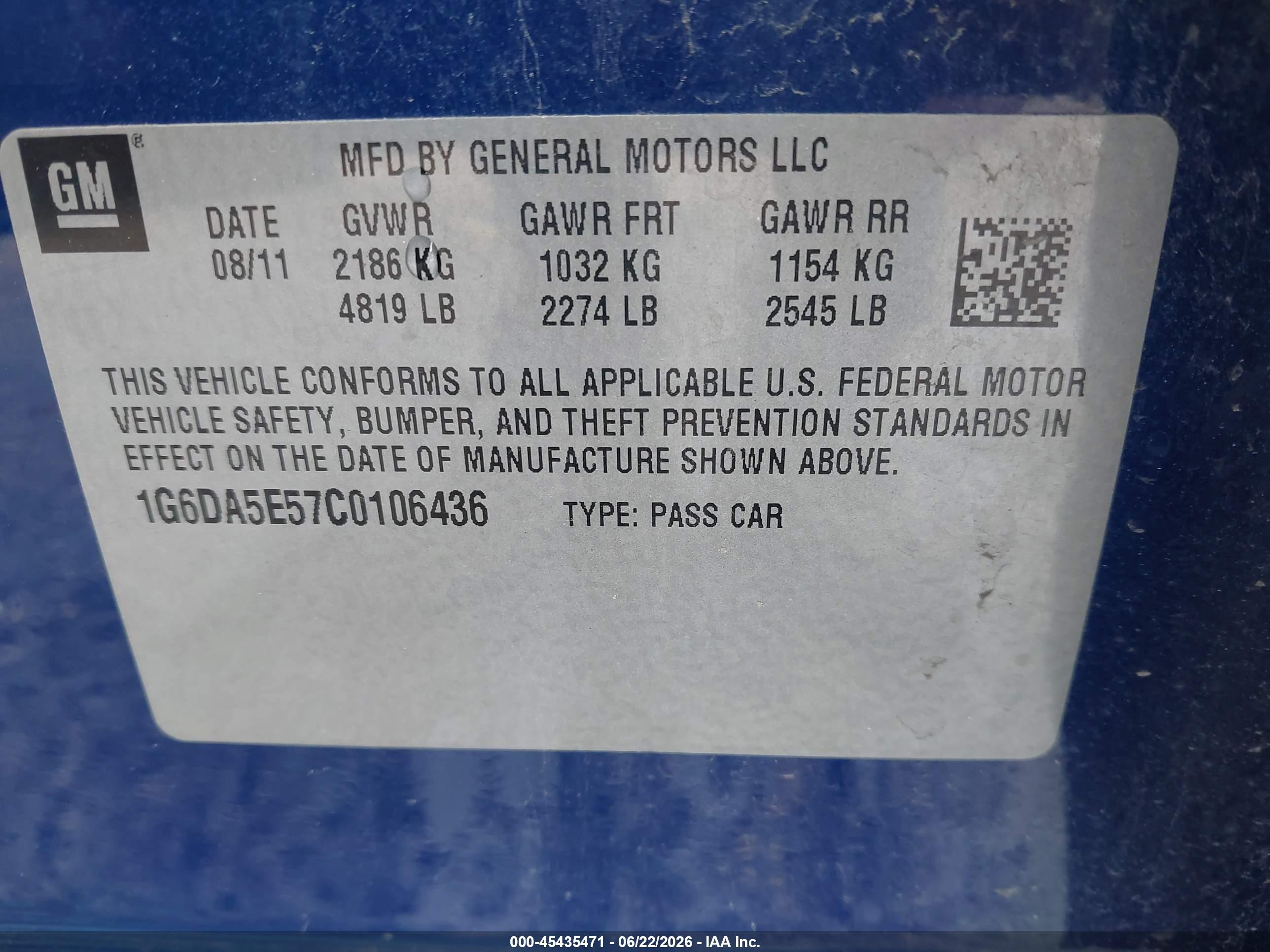 2012 Cadillac Cts Standard Blue vin: 1G6DA5E57C0106436