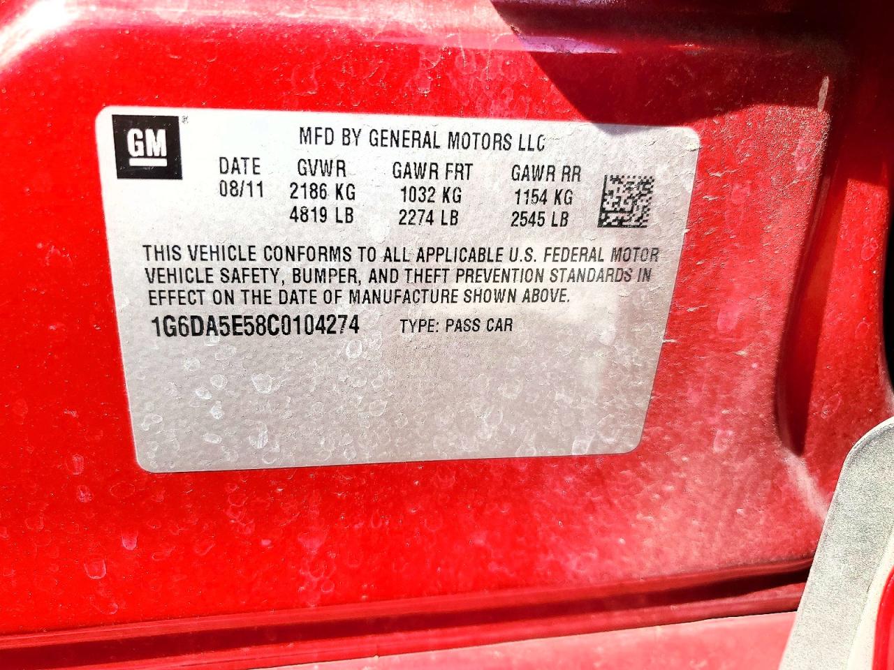 2012 Cadillac Cts Burgundy vin: 1G6DA5E58C0104274