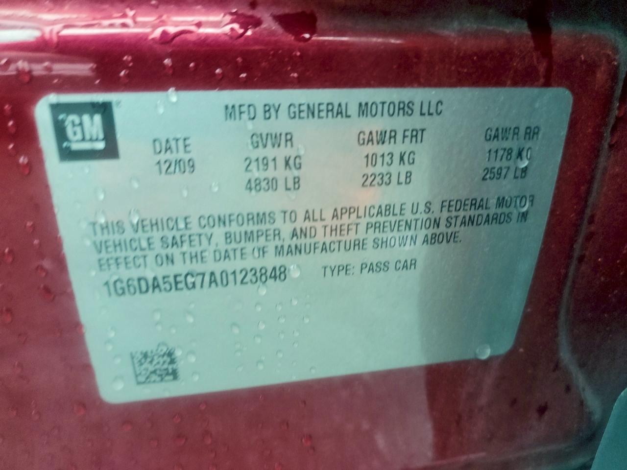 2010 Cadillac Cts Red vin: 1G6DA5EG7A0123848