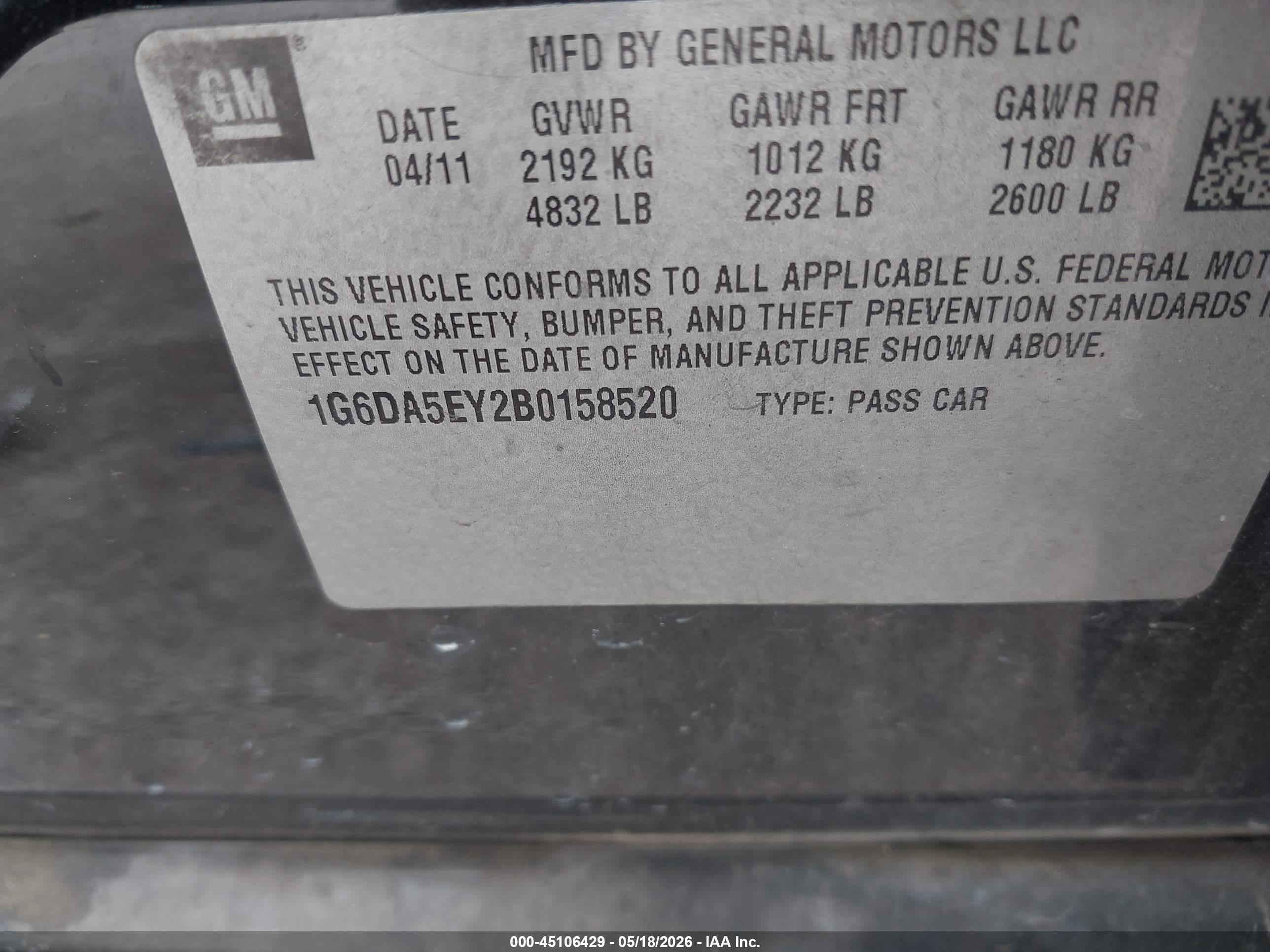 2011 Cadillac Cts Standard Black vin: 1G6DA5EY2B0158520