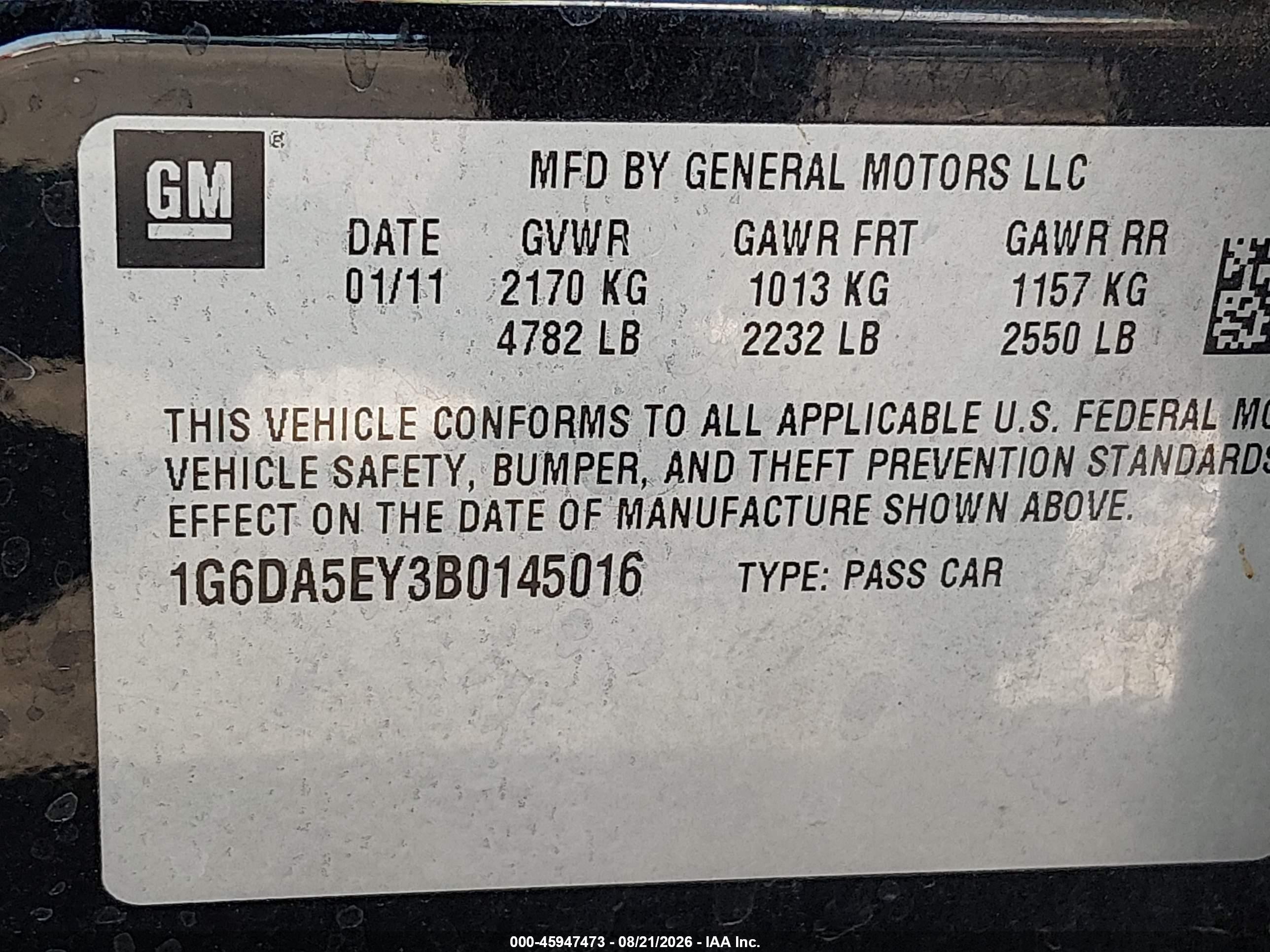 2011 Cadillac Cts   Black vin: 1G6DA5EY3B0145016