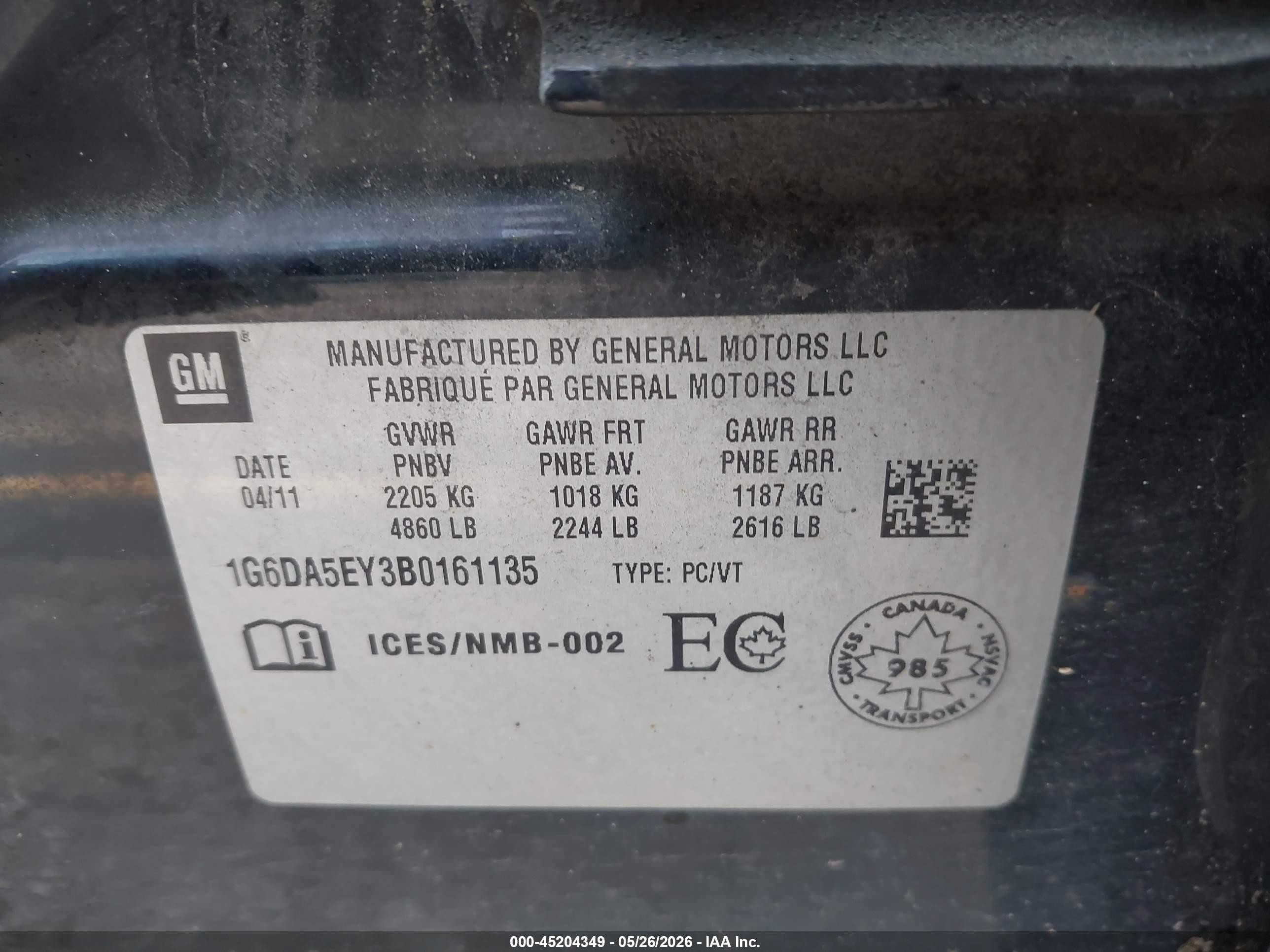 2011 Cadillac Cts Standard Black vin: 1G6DA5EY3B0161135