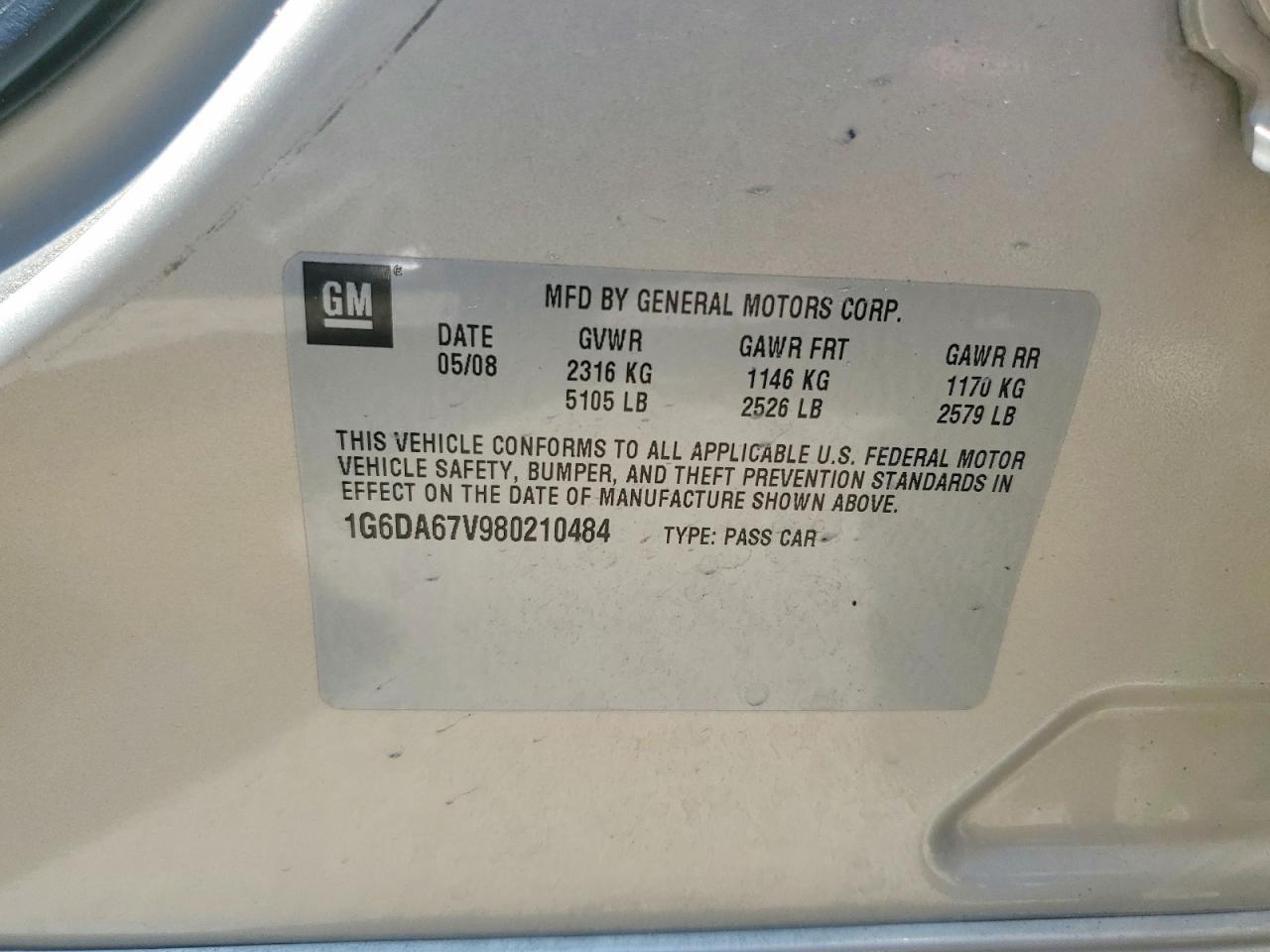 2008 Cadillac Sts Beige vin: 1G6DA67V980210484