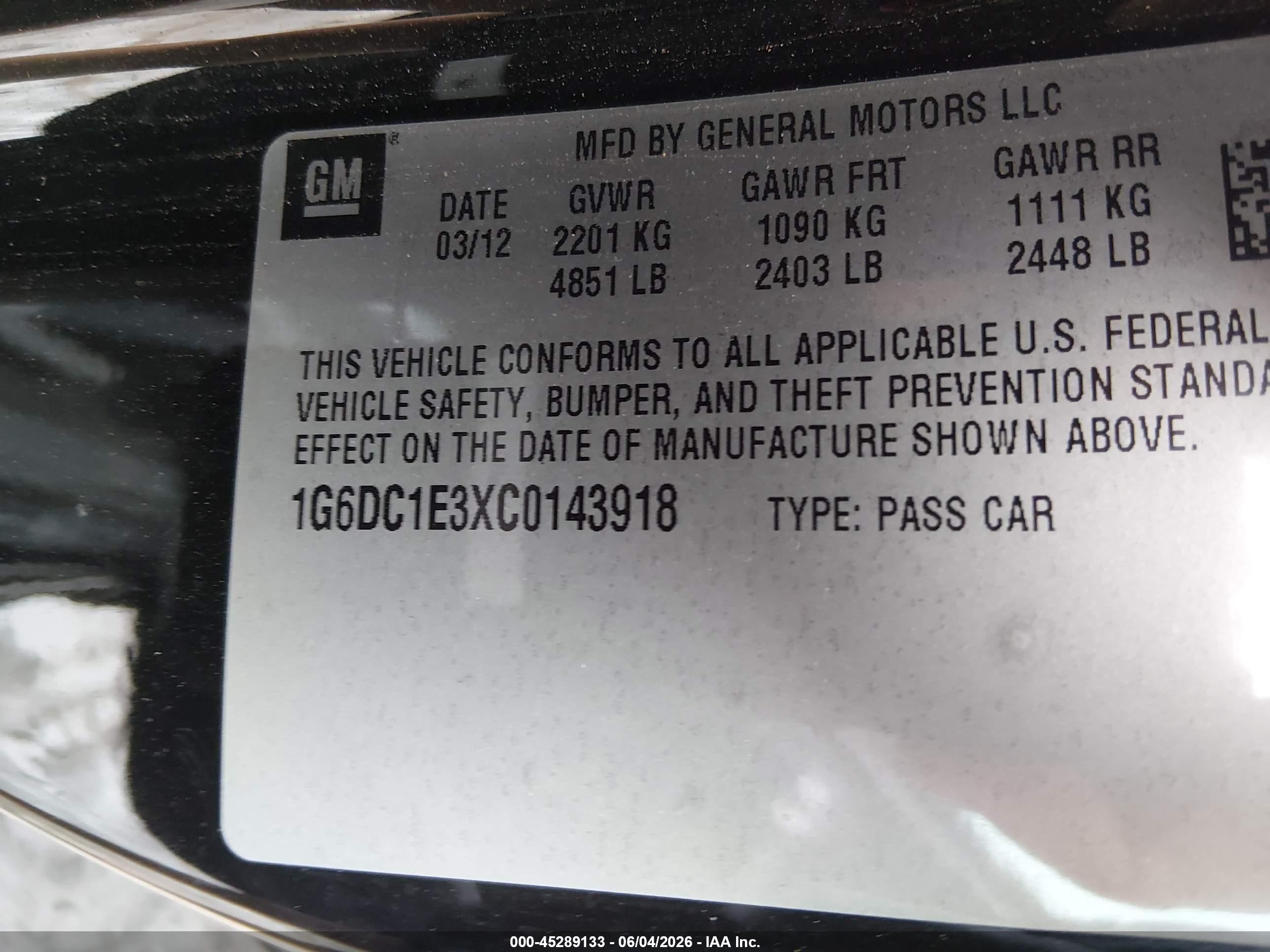 2012 Cadillac Cts Standard Black vin: 1G6DC1E3XC0143918